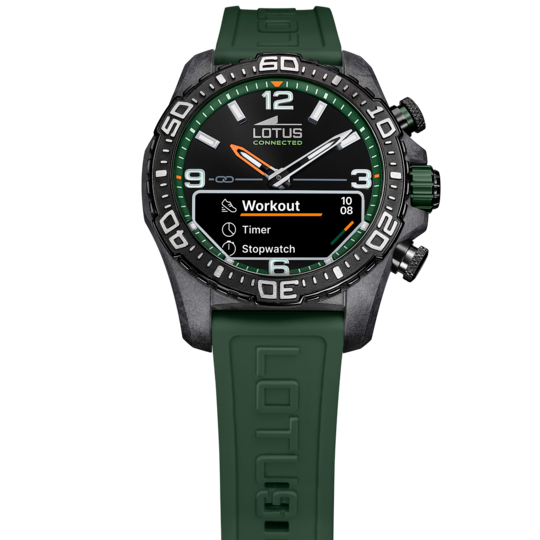 Montre connectée homme Lotus Connected 20000/2 – cadran vert foncé bracelet souple – vue de trois-quarts 2