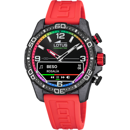 Montre connectée homme Lotus Connected 20000/6 – cadran rouge bracelet souple – vue de face