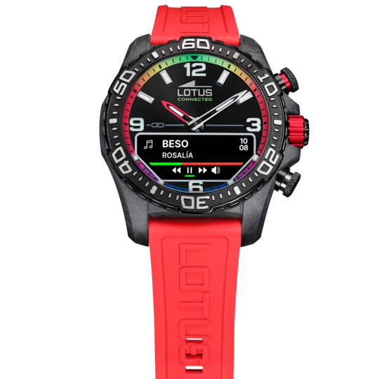Montre connectée homme Lotus Connected 20000/6 – cadran rouge bracelet souple – vue de trois-quarts