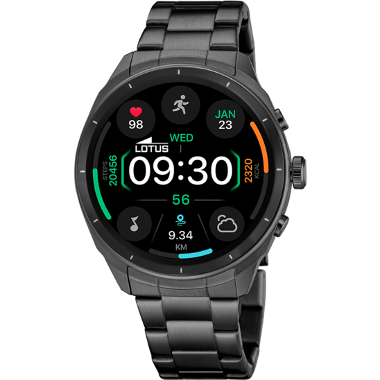 Montre connectée homme Lotus Smartwatch 50207/1 – écran noir bracelet acier noir – vue de face