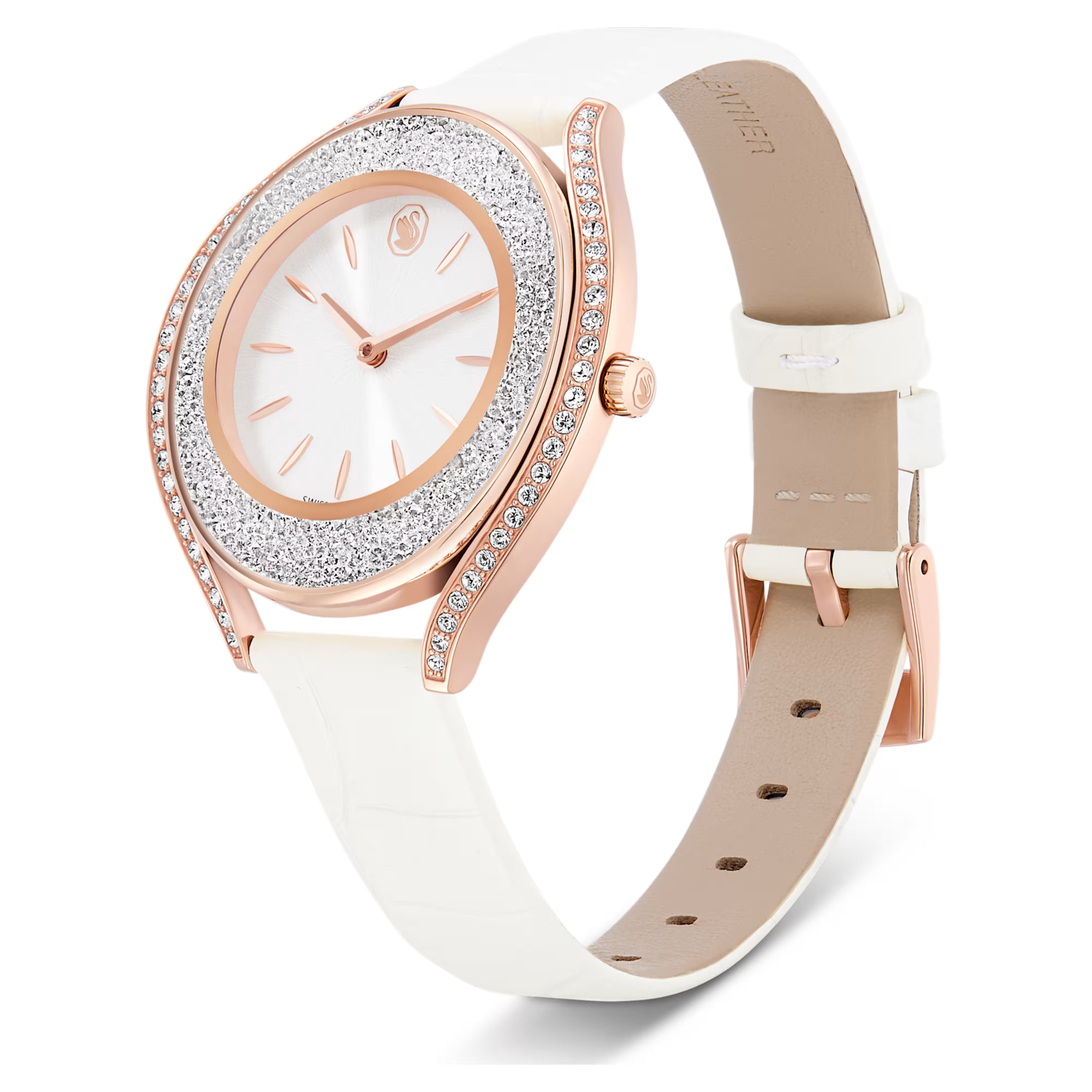 Kristalline Aura – Roségold – Weißes Leder – Uhr – Swarovski