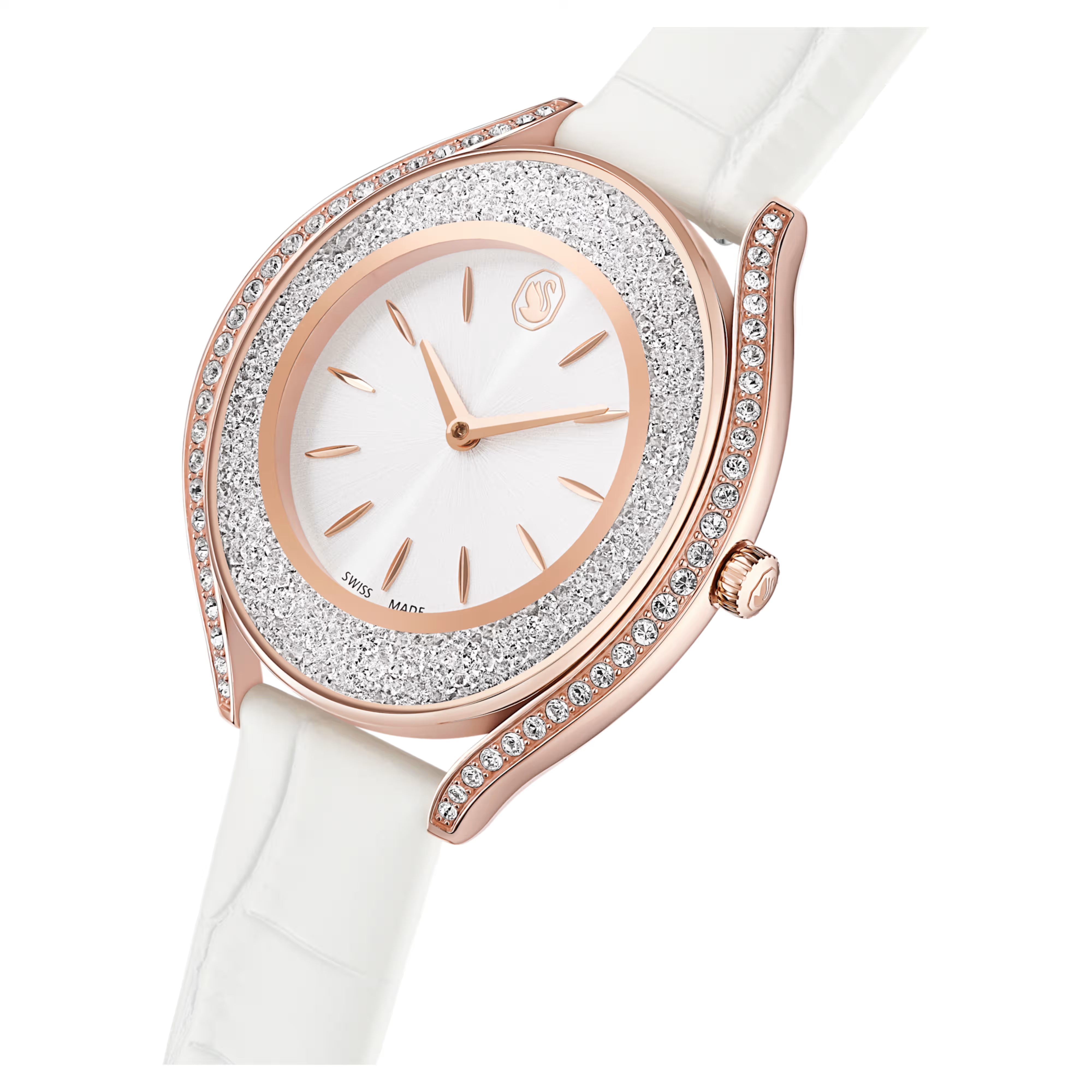 Kristalline Aura – Roségold – Weißes Leder – Uhr – Swarovski