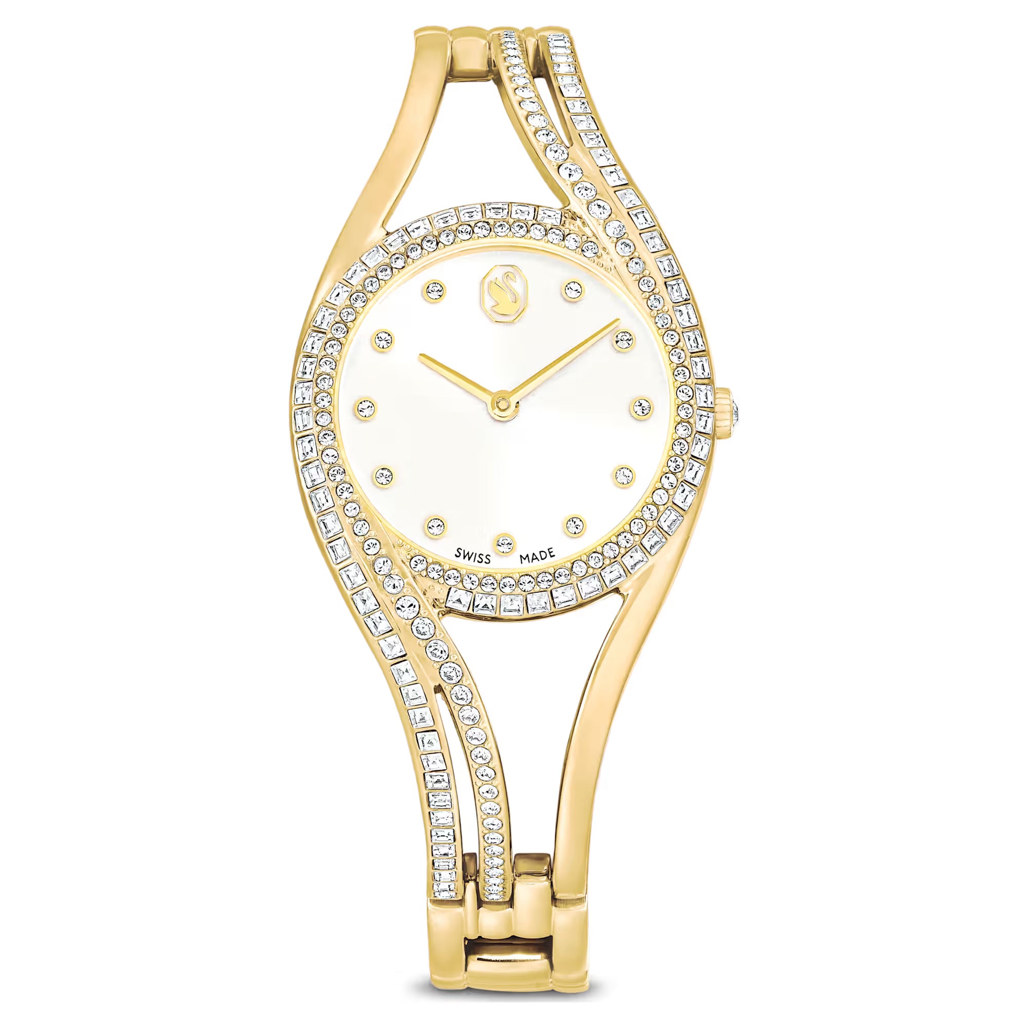 Hodinky Swarovski - náramek Hyperbola - kovový náramek - bílý ciferník - zlatý