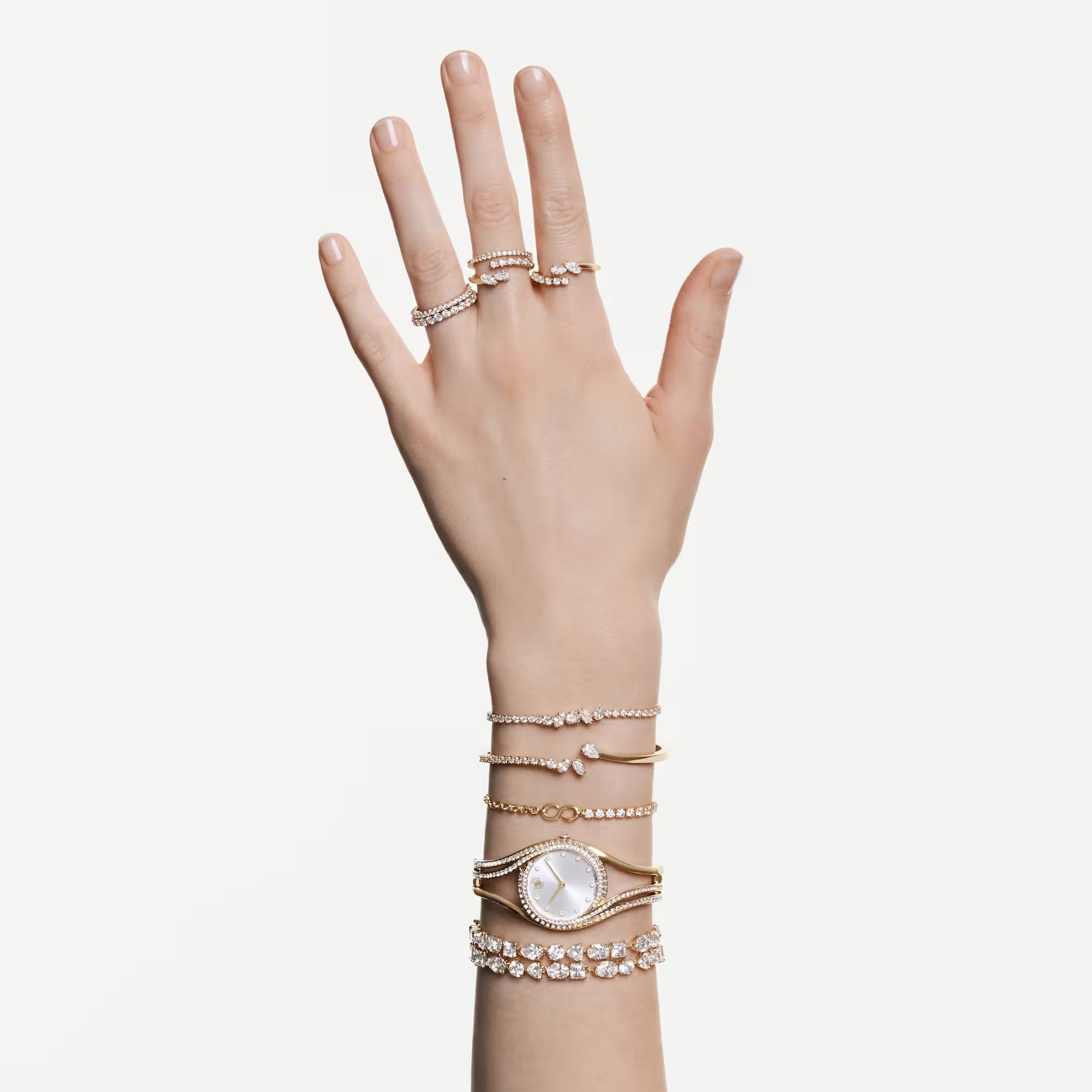 Hodinky Swarovski - náramek Hyperbola - kovový náramek - bílý ciferník - zlatý