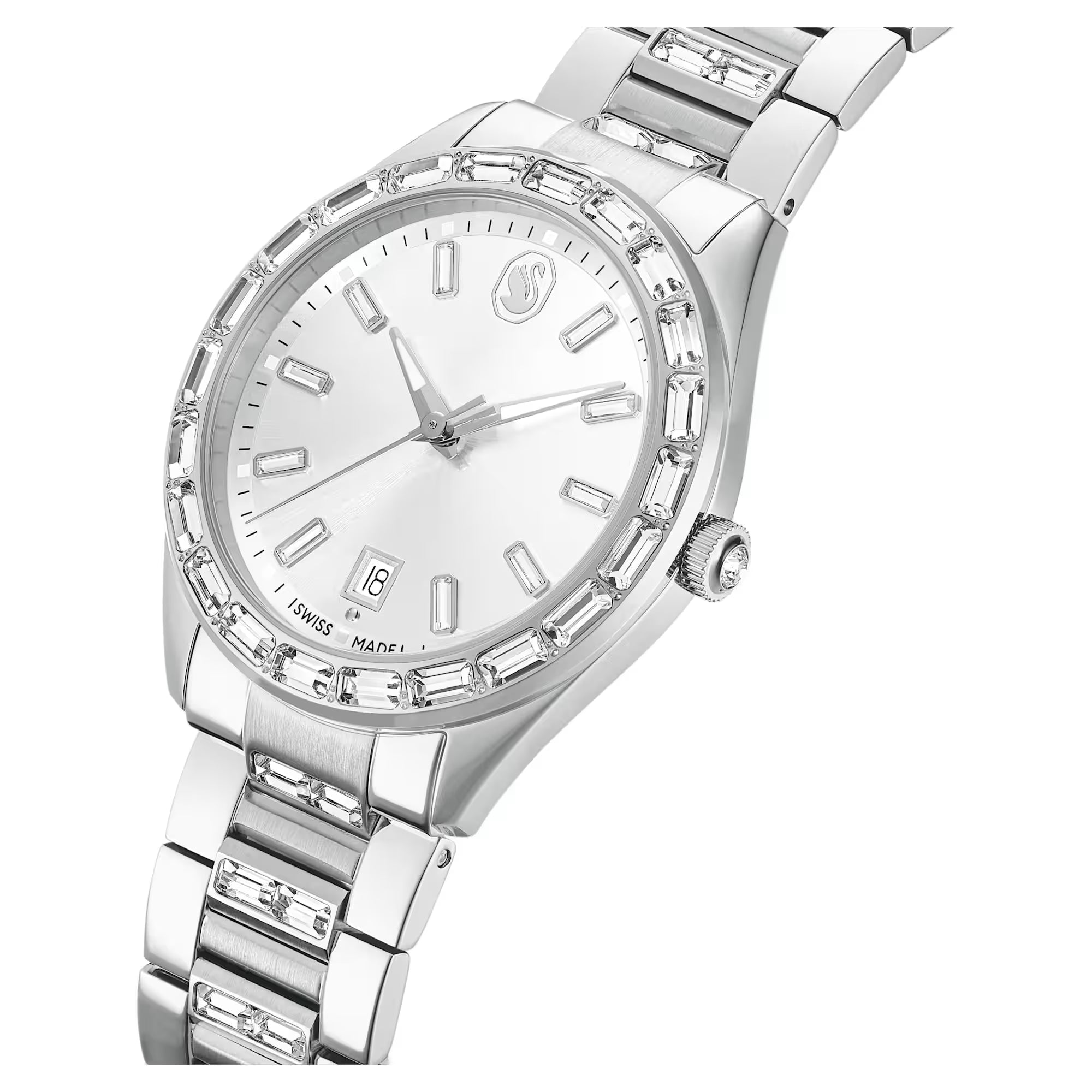 Swarovski Klocka - Matrix Date - Metallarmband - Vit Urtavla - Silver Stål