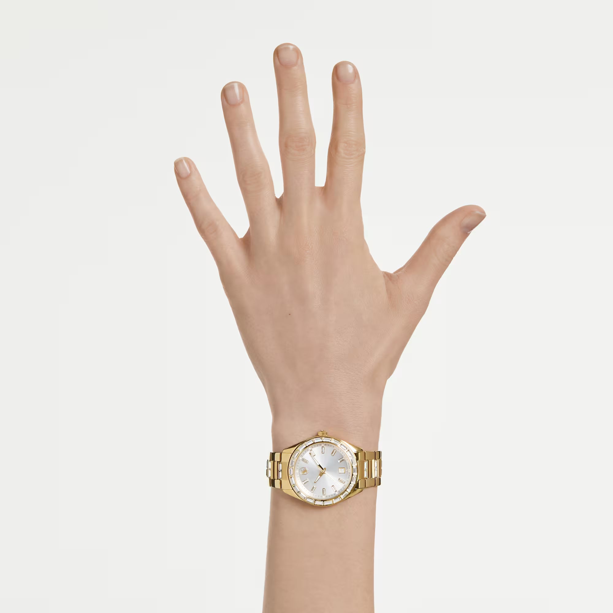 Hodinky Swarovski - Matrix Date - kovový náramek - bílý ciferník - zlatý