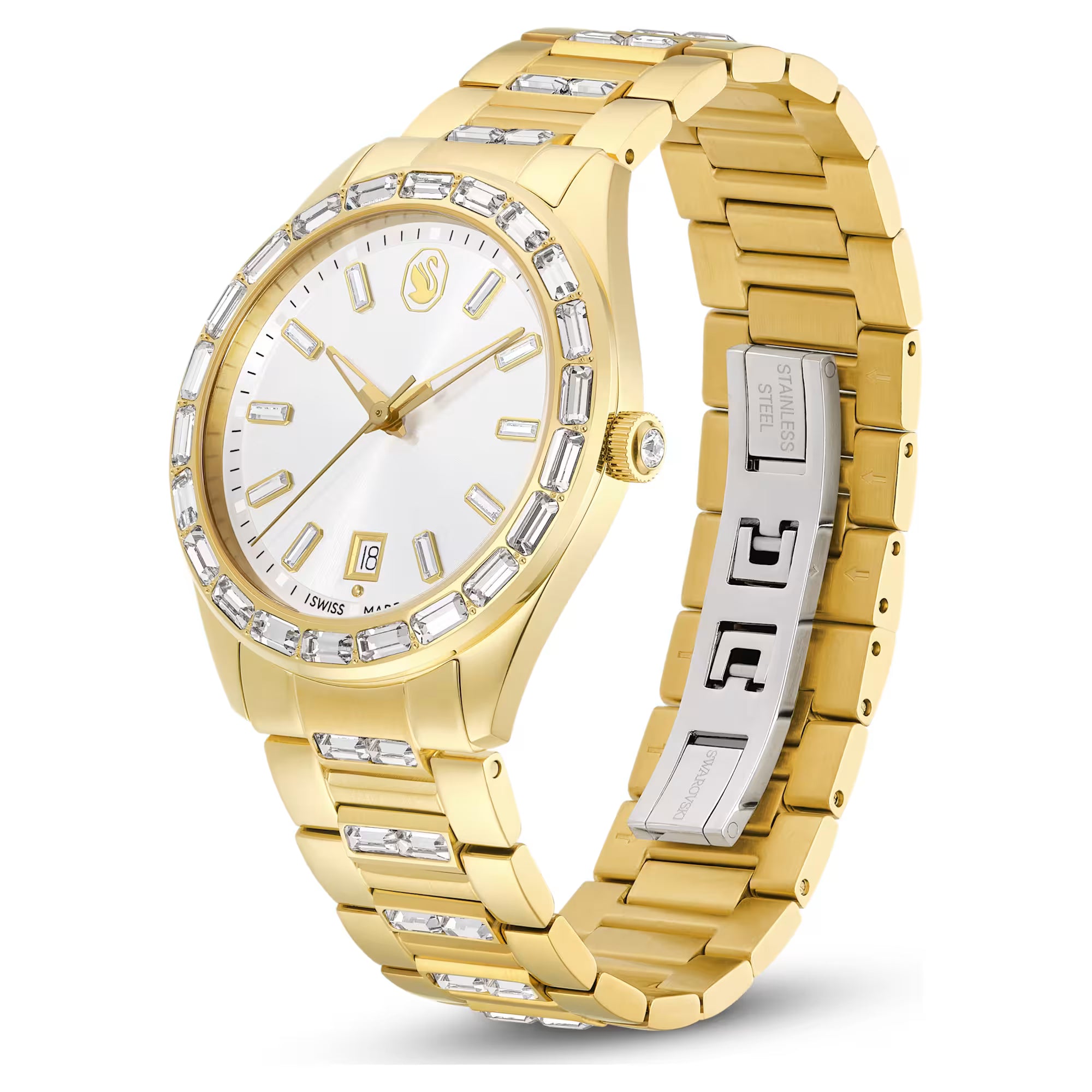 Hodinky Swarovski - Matrix Date - kovový náramek - bílý ciferník - zlatý