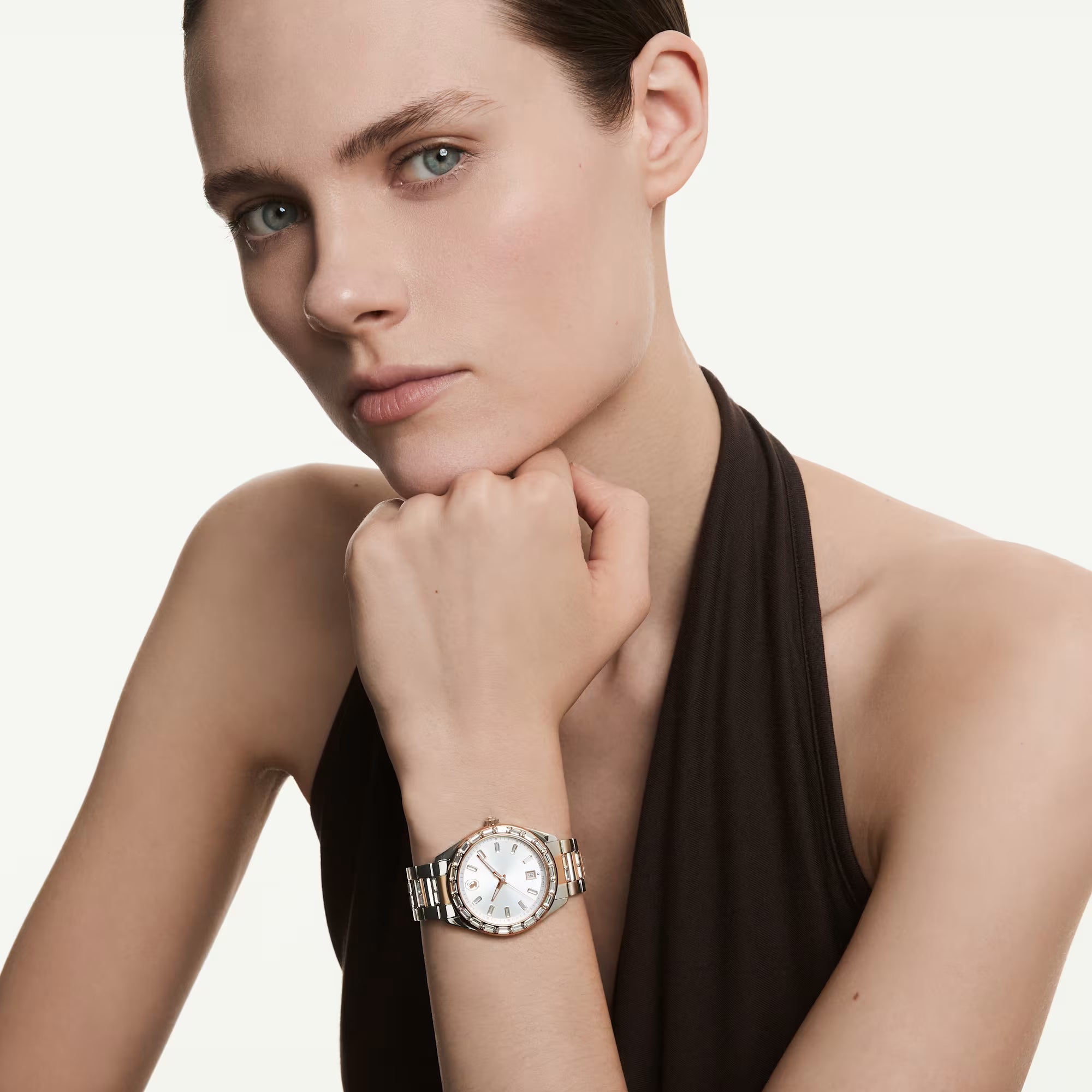 Hodinky Swarovski - Matrix Date - Kovový náramek - Bílý ciferník - Stříbrná ocel