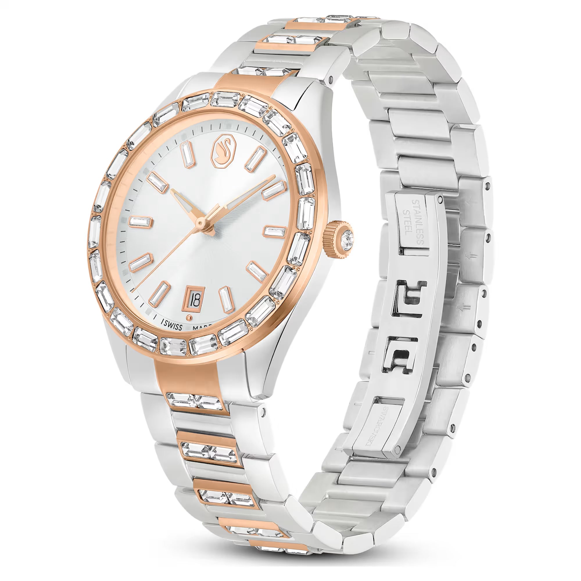 Hodinky Swarovski - Matrix Date - Kovový náramek - Bílý ciferník - Stříbrná ocel