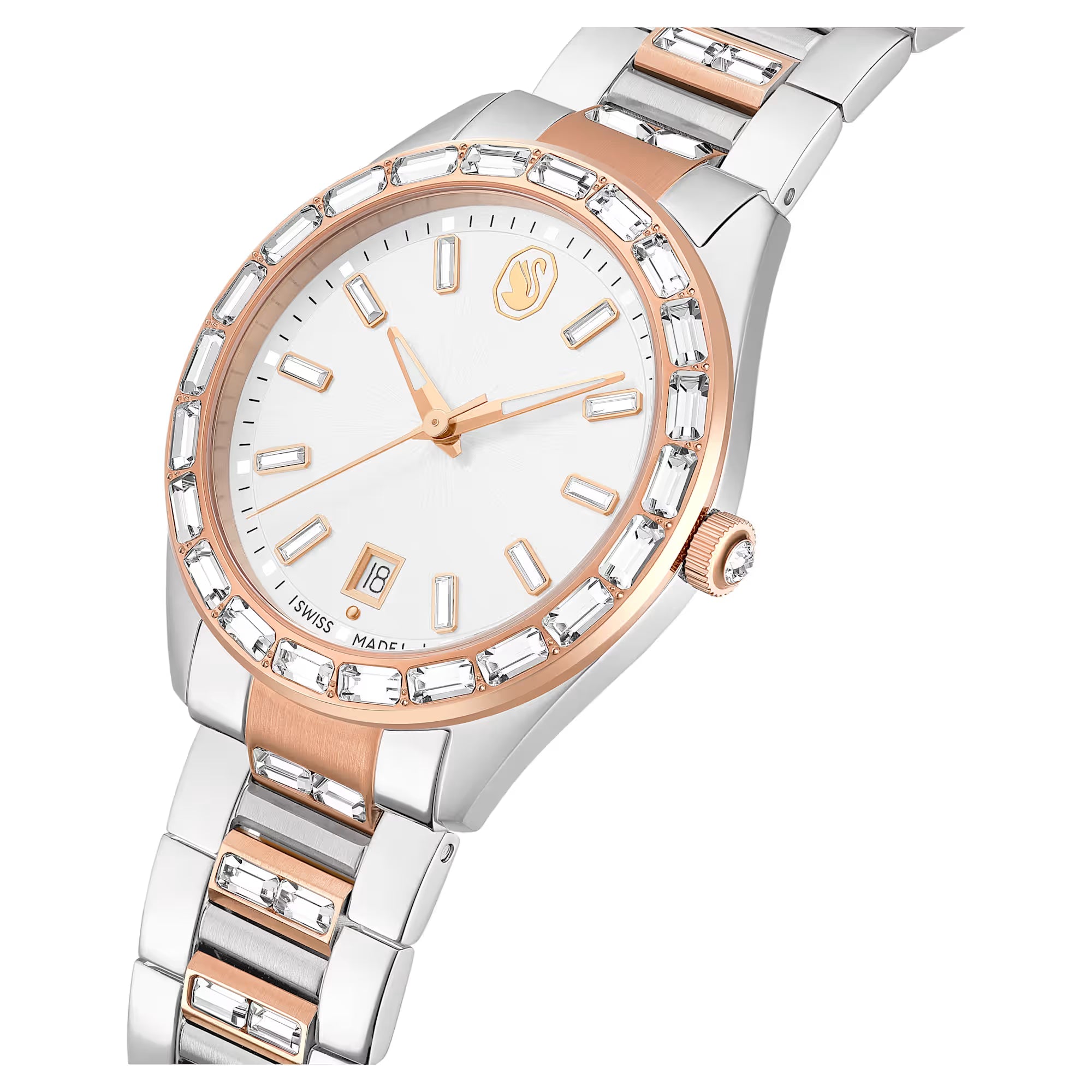 Hodinky Swarovski - Matrix Date - Kovový náramek - Bílý ciferník - Stříbrná ocel