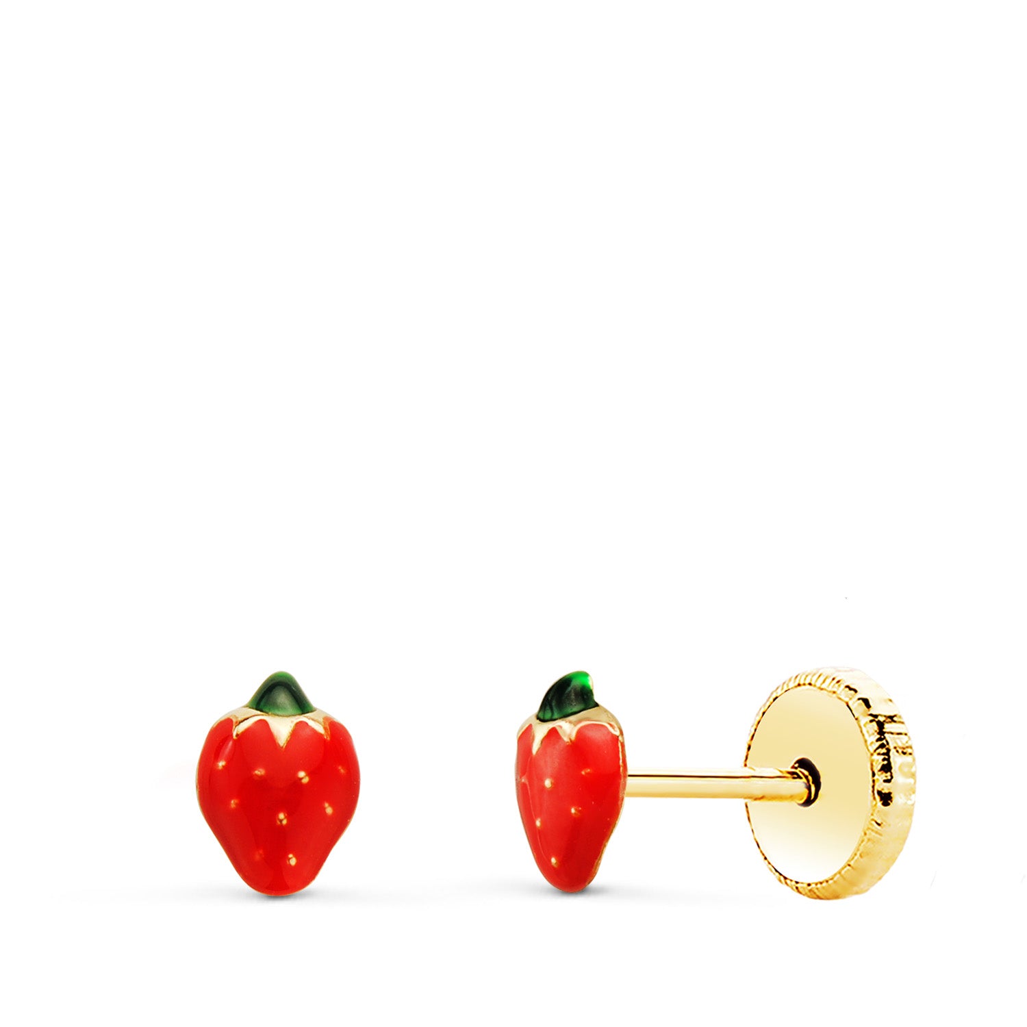 Boucles d'oreilles Fraise Minis Émail Or Jaune 18K 5,5X4 mm Fermoir à Vis