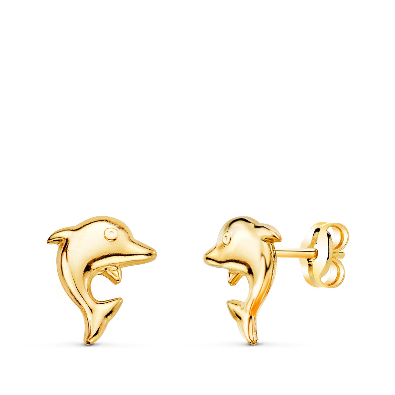 Boucles d'oreilles Dauphins Lisses Or Jaune 18K 8 X 6 mm Fermoir Pousseettes Papillon