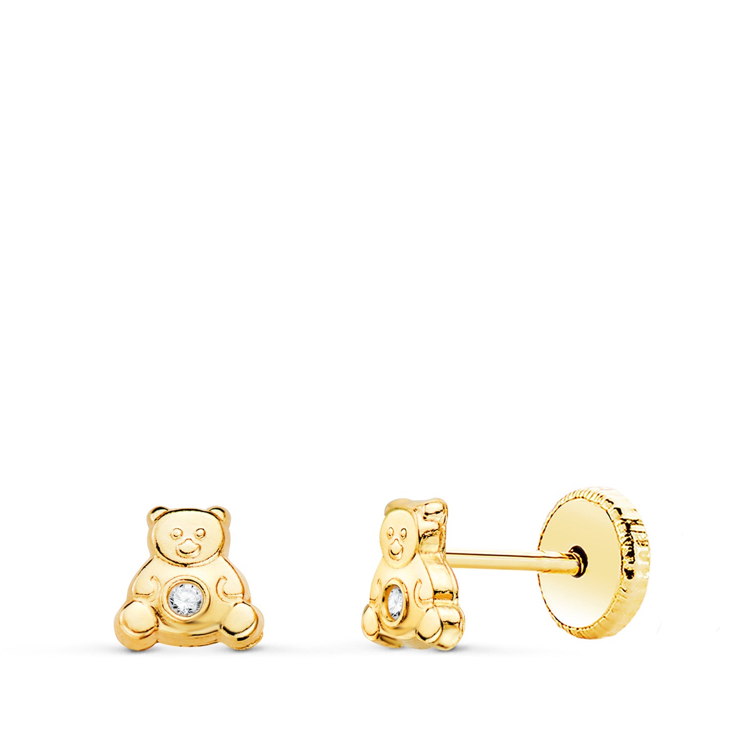 Boucles d'oreilles Ours en Or Jaune 18K avec Fermoir à Vis Zirconie 4,5 X 4,5 mm