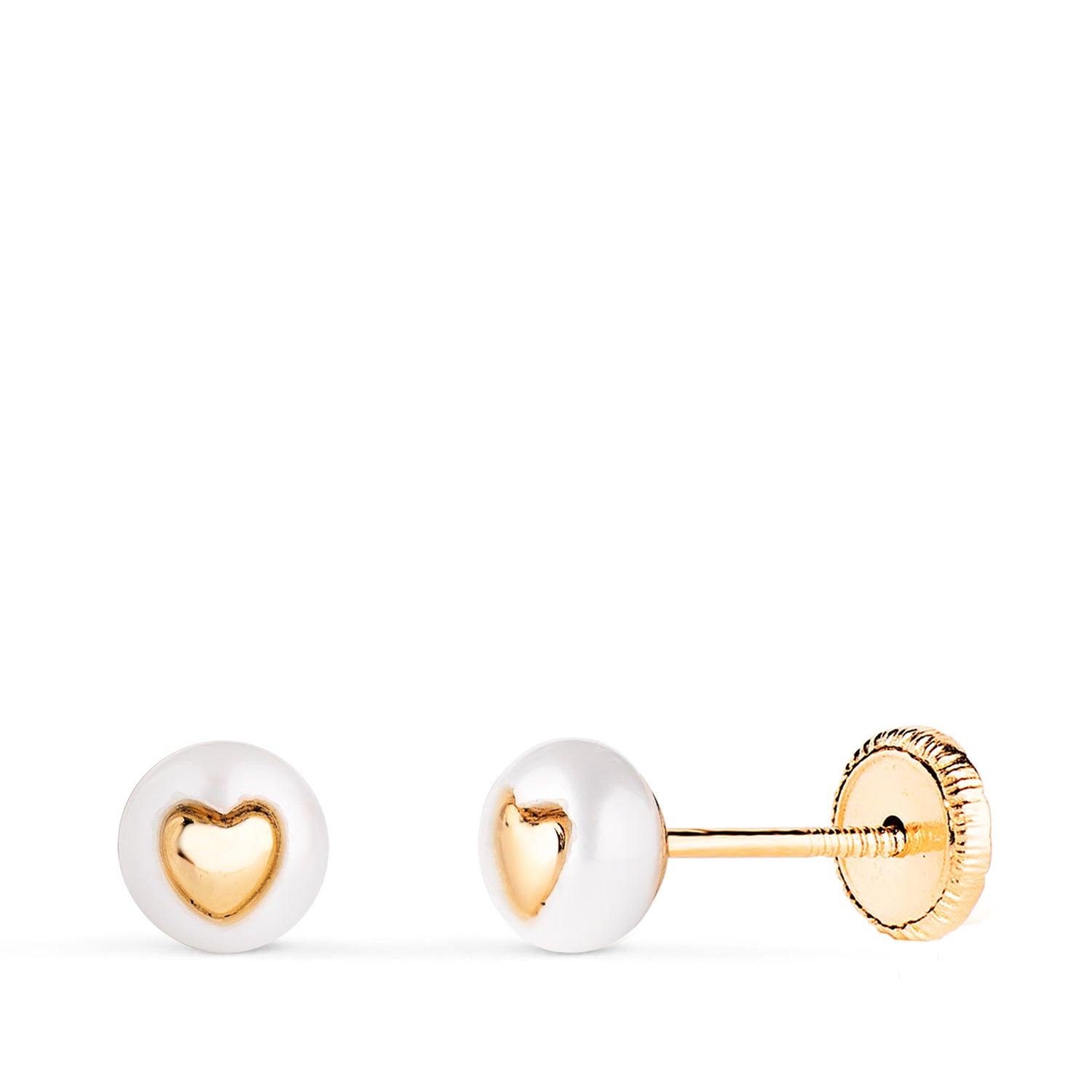 Boucles d'oreilles Perles en Or Jaune 18K avec Intérieur en Forme de C?ur Taille : 5 mm Fermoir a Vis