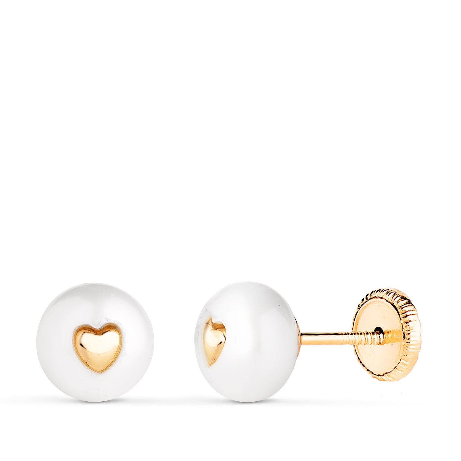 Boucles d'oreilles en Or Jaune 18K avec Perles en Forme de C?ur à Lintérieur Mesurant: 7 mm Fermoir a Vis