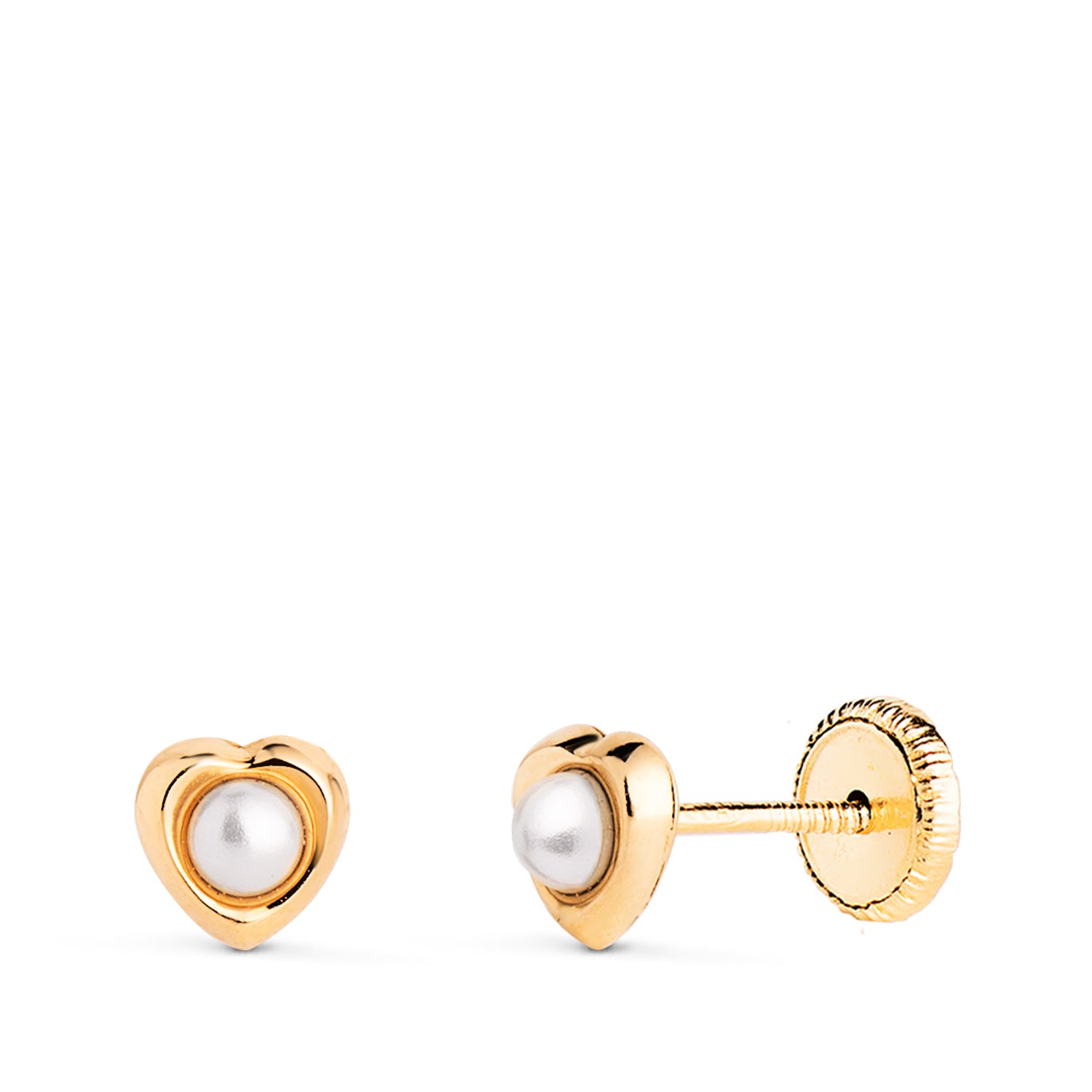 Boucles d'oreilles Coeur en Or Jaune 18K avec Perles de 2,4 mm Mesure: 5 X 5 mm Fermoir a Vis