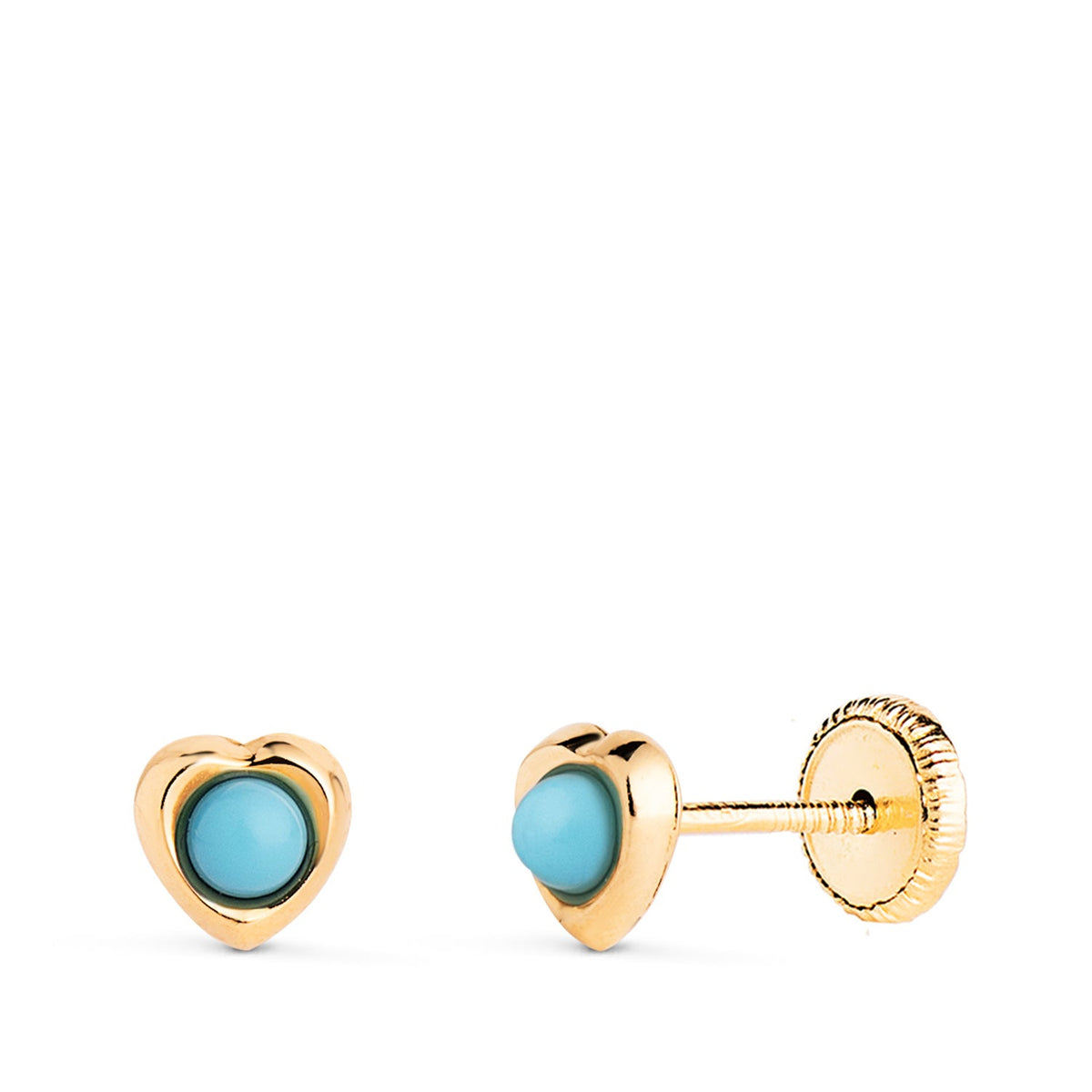 Boucles d'oreilles cœur fermoir à vis – Or jaune 18 carats – Turquoise