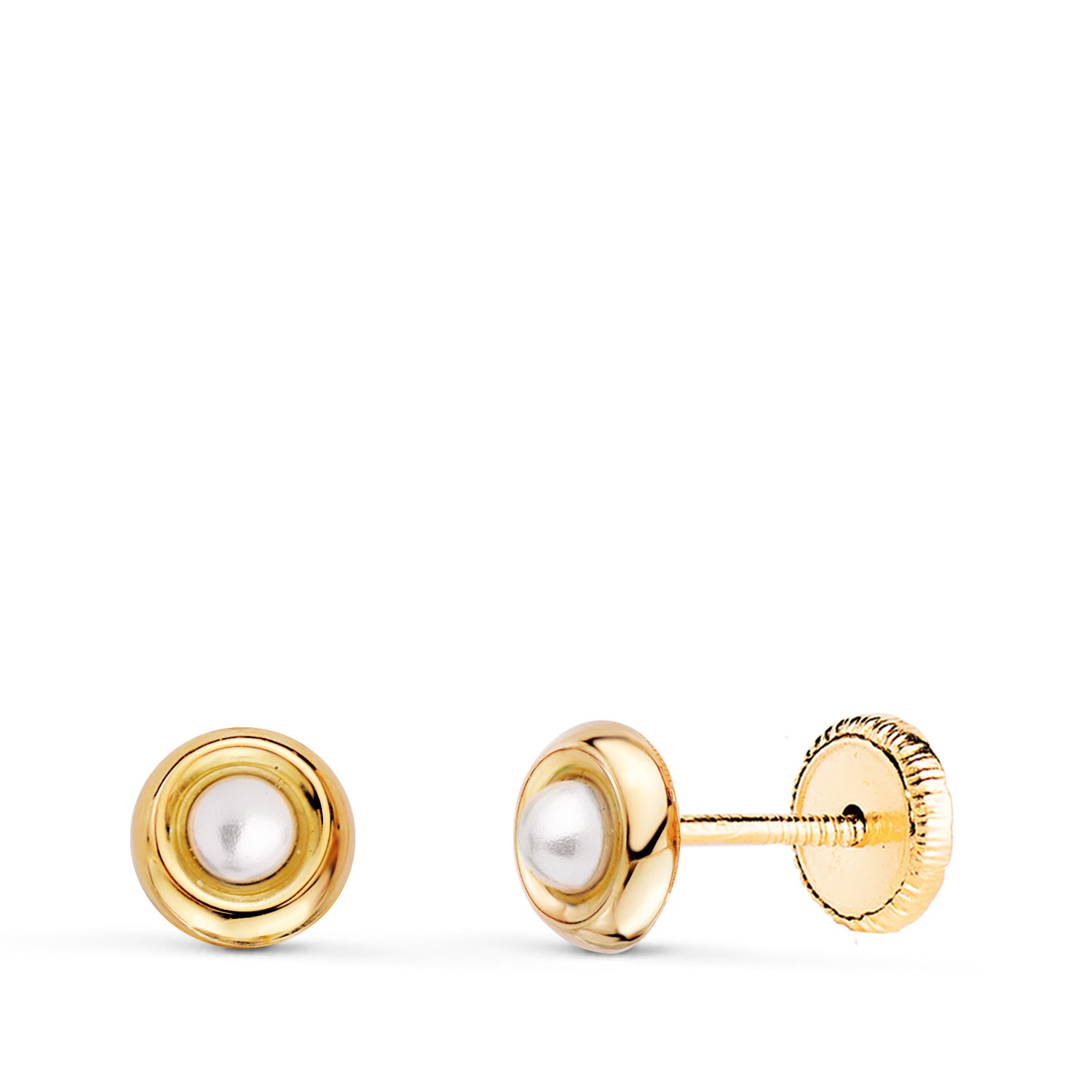 Boucles d'oreilles Rondes en Or Jaune 18K avec Perles de 2.5MM Largeur : 5MM Fermoir a Vis