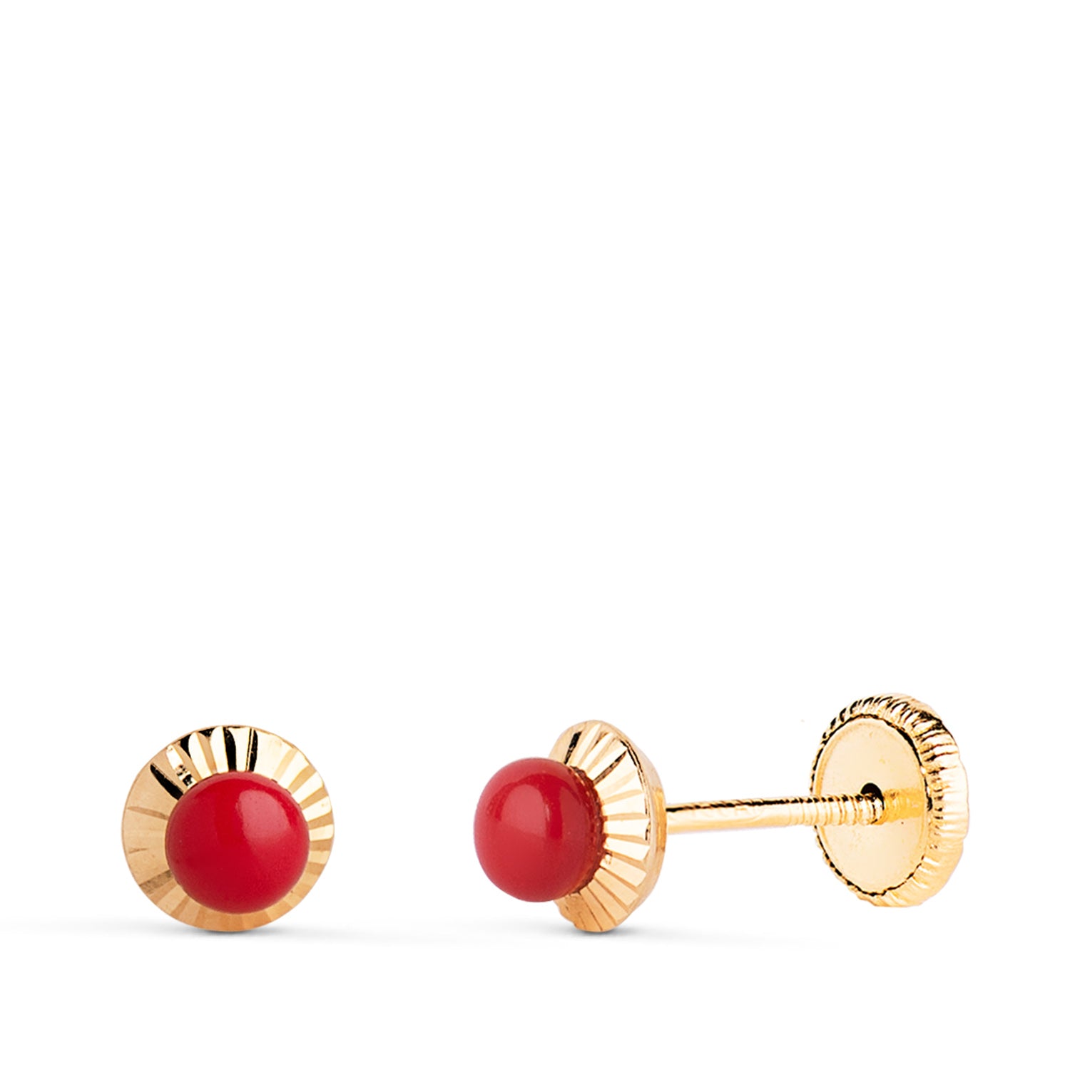 18K Boucles d'oreilles Or Jaune Corail 5 mm Fermoir a Vis