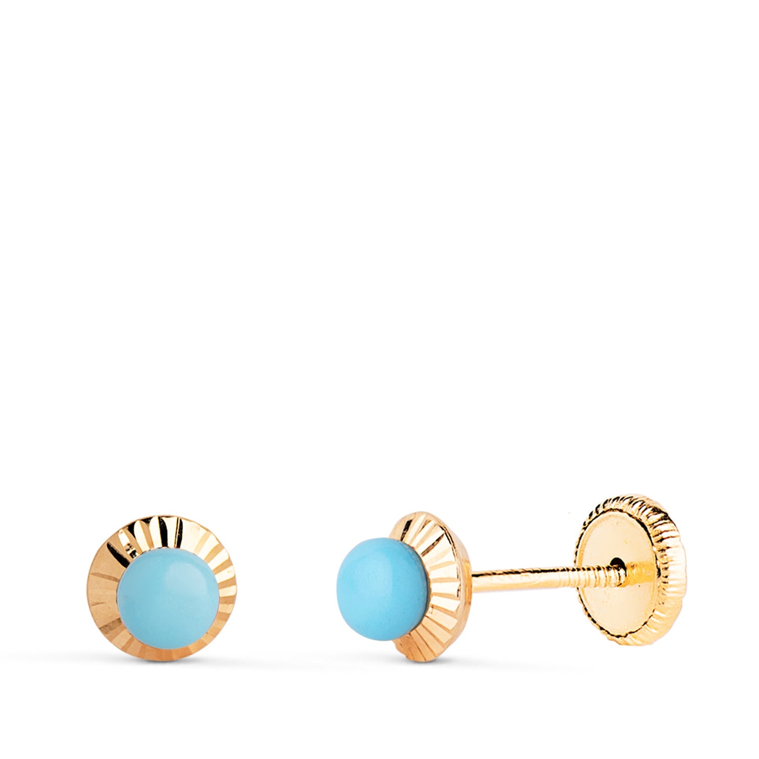 Pendientes Oro Amarillo 18K y Turquesas Cierre Rosca 5 mm