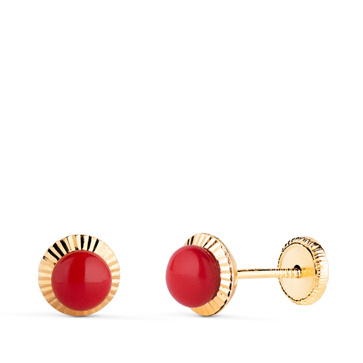 Boucles d'oreilles Bord Sculpté Or Jaune 18K Coralline 6 mm Fermoir a Vis