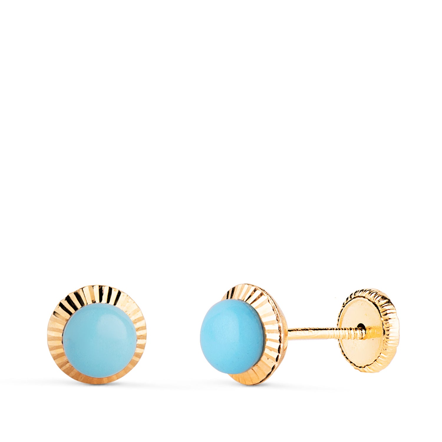 Pendientes Oro Amarillo 18K y Turquesas Cierre Rosca 6 mm
