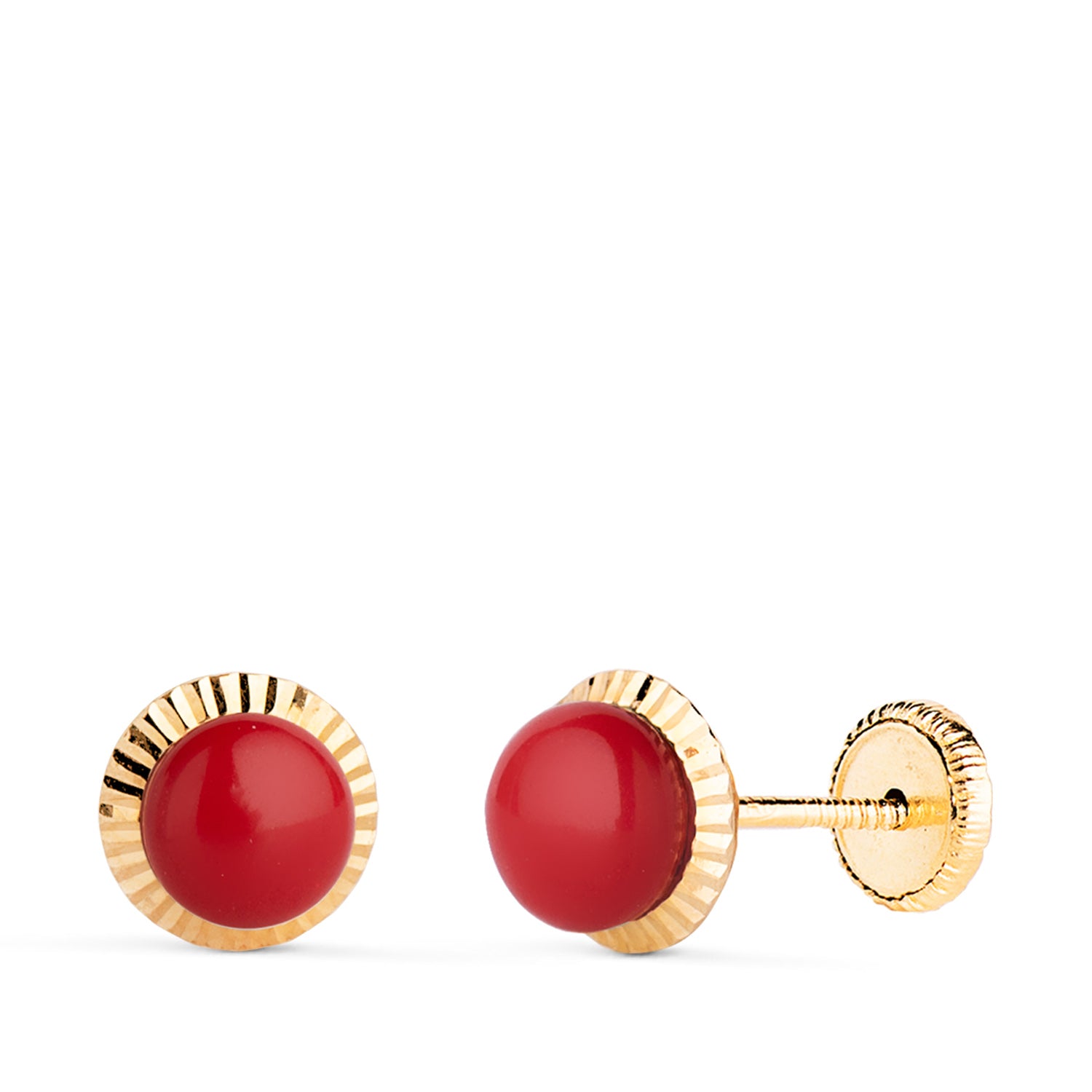 Pendientes Oro Amarillo 18K Coral 7 mm Cierre Rosca
