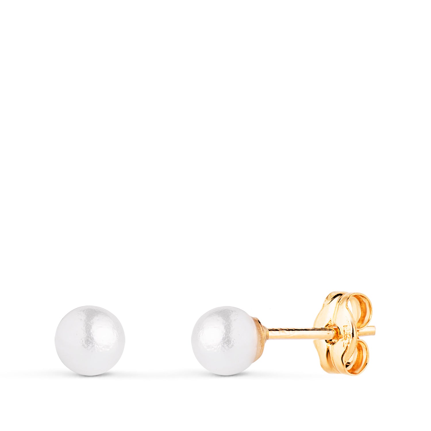 Boucles d'oreilles Perles en Or Jaune 18K avec Coquillage Taille : 4 mm Fermoir Poussettes Papillon