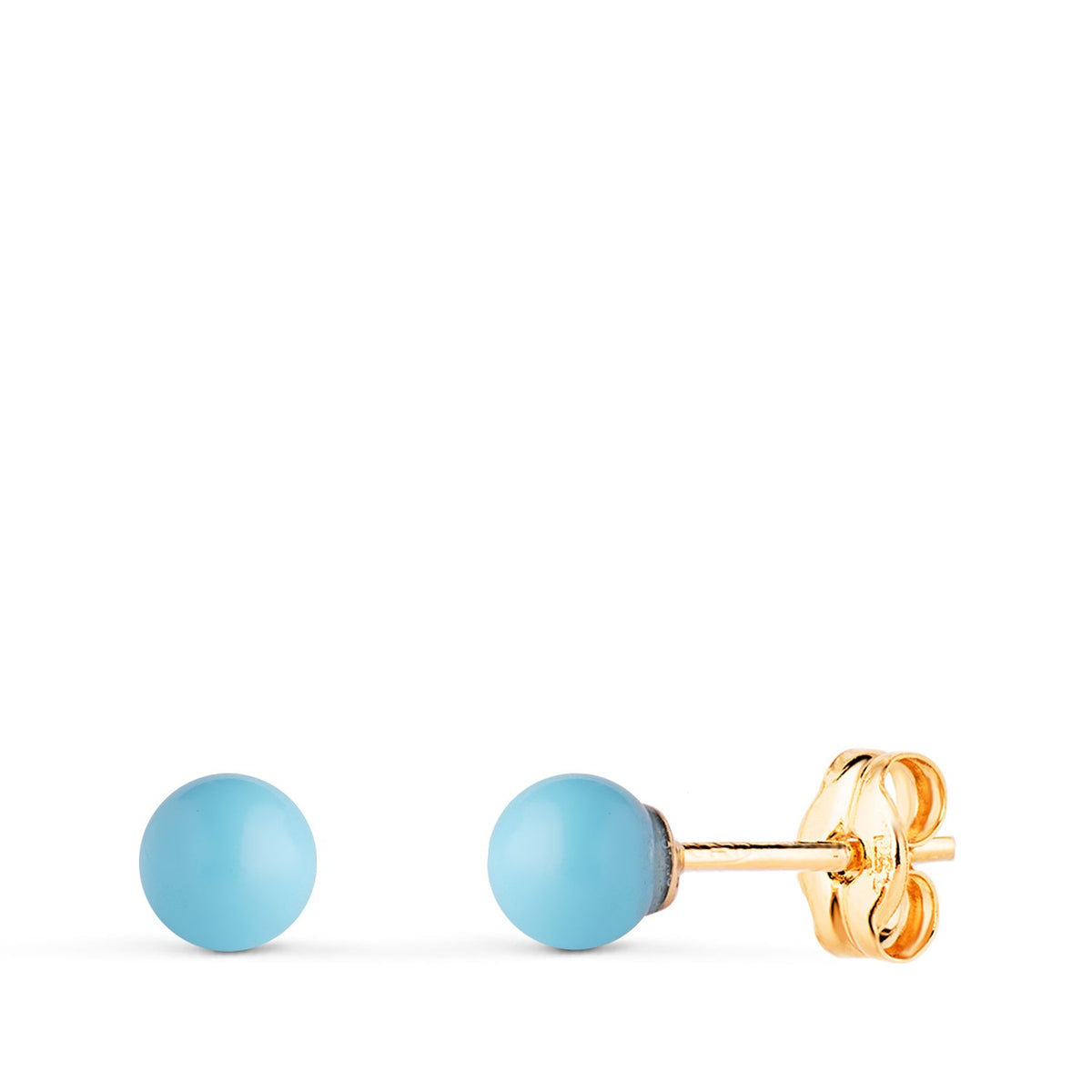 Boucles d'oreilles clous coquillage 4 mm – Or jaune 18 carats – Poussette / Turquoise