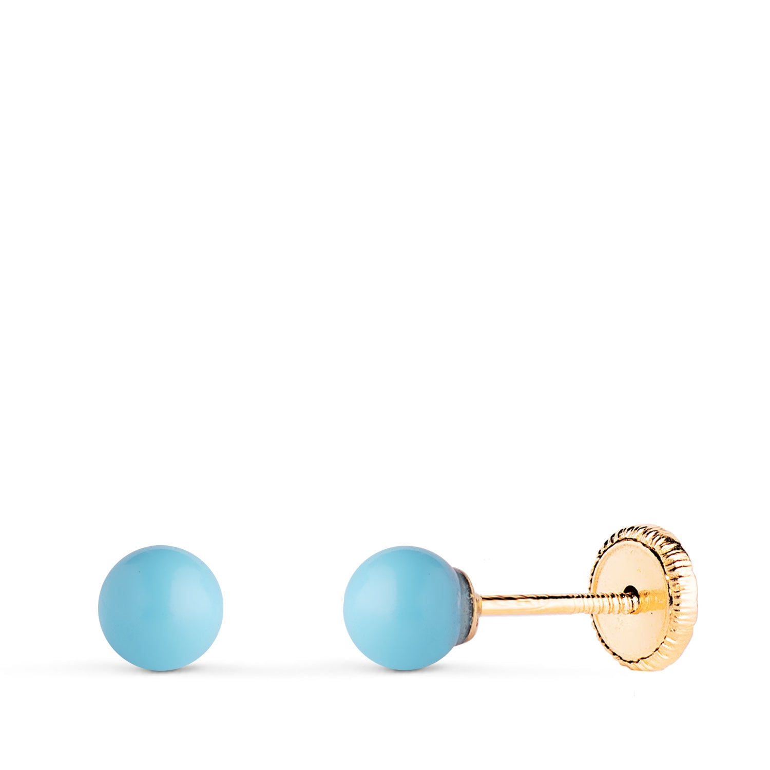 18K Yellow Gold Turquoise Earrings with Shell Size: 4 mm Screw Clasp