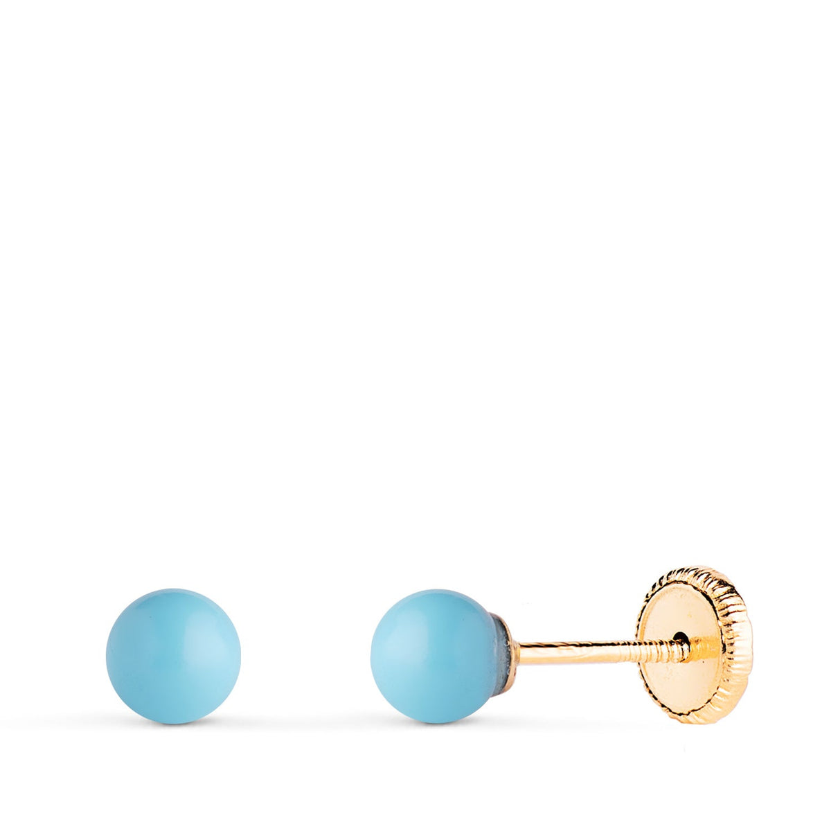 Boucles d'oreilles clous coquillage 4 mm – Or jaune 18 carats – Vis / Turquoise