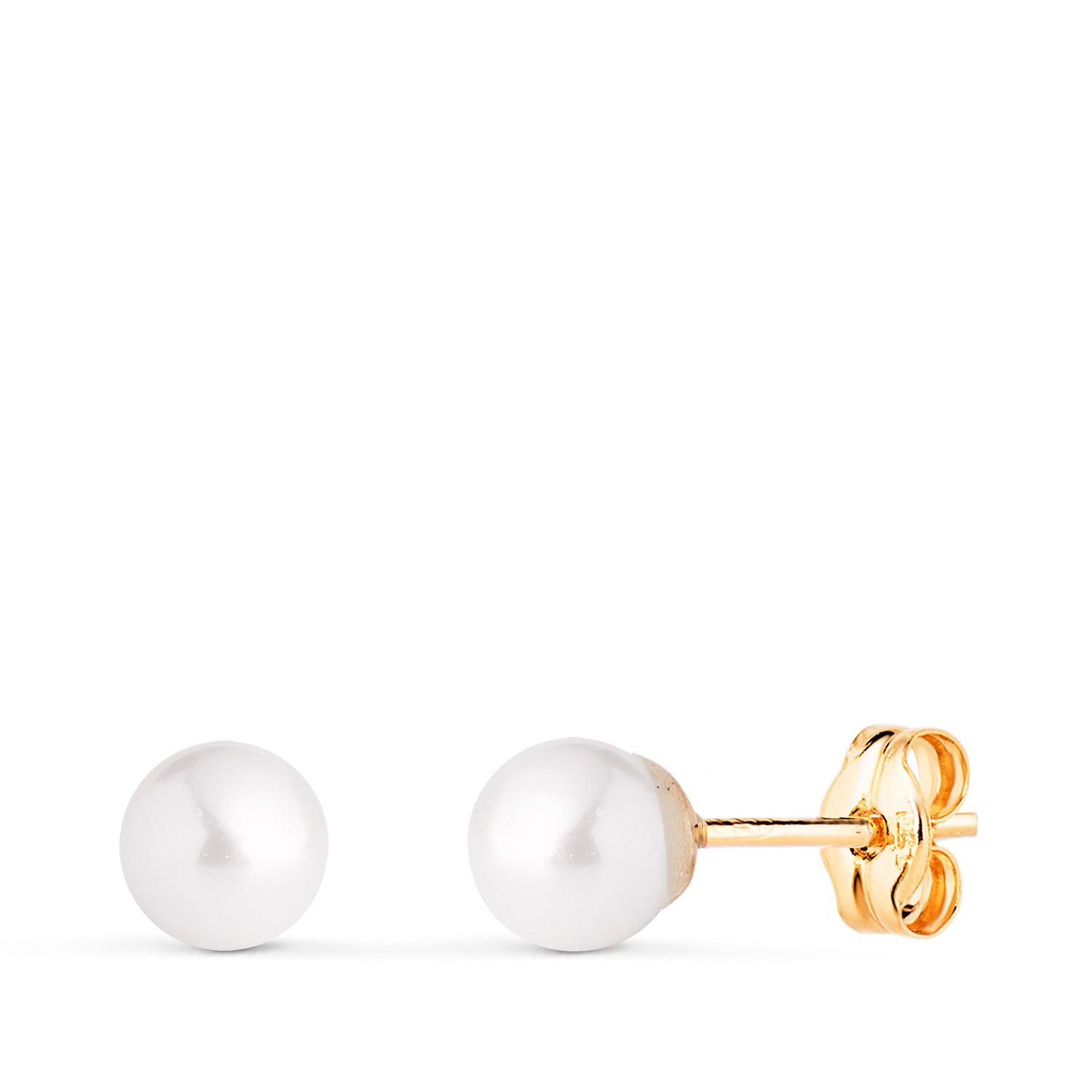 Boucles d'oreilles Perles en Or Jaune 18K avec Coquillage Taille : 5 mm Fermoir Poussettes Papillon