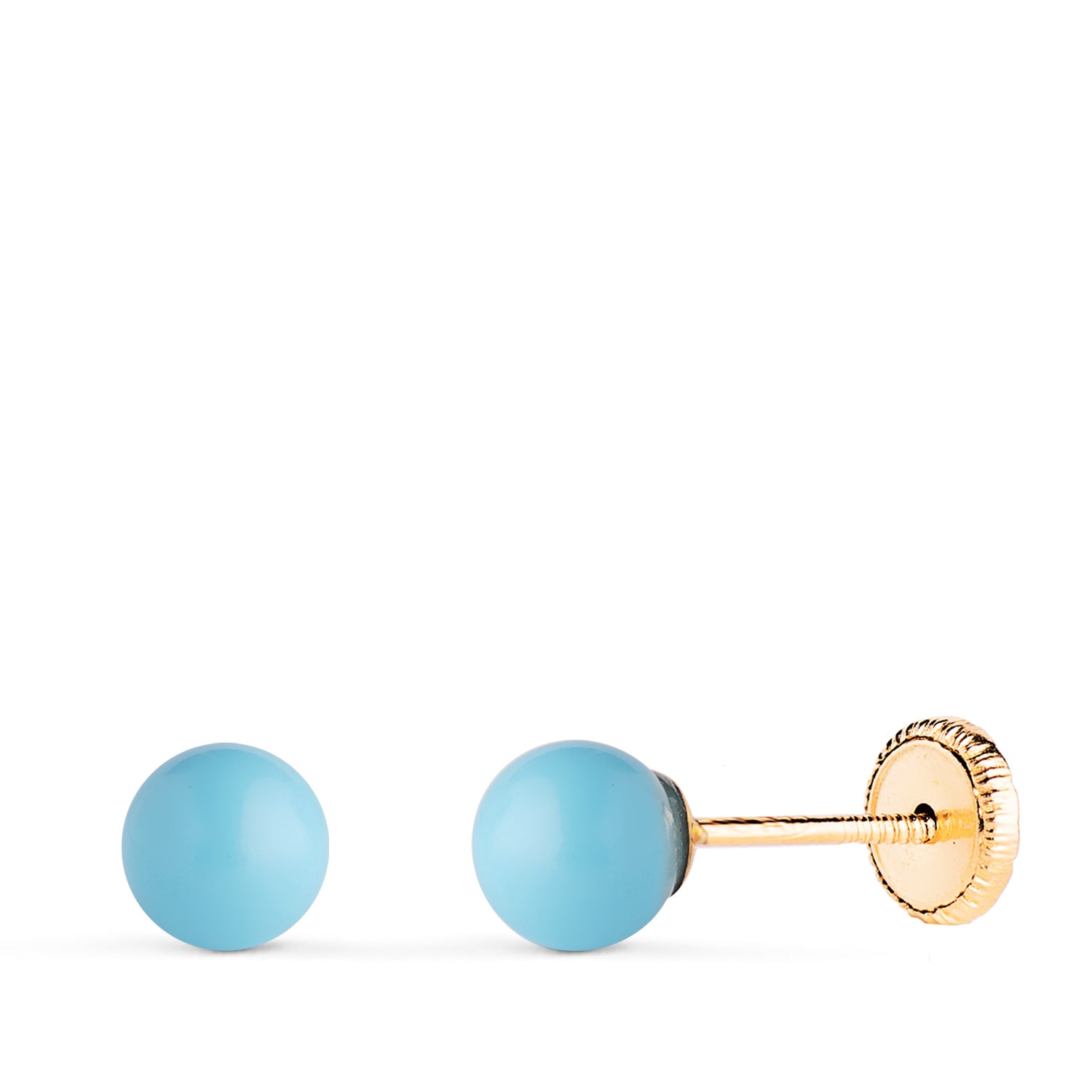 Boucles d'oreilles en Or Jaune 18K Turquoise avec Coquillage Taille : 5 mm Fermoir a Vis