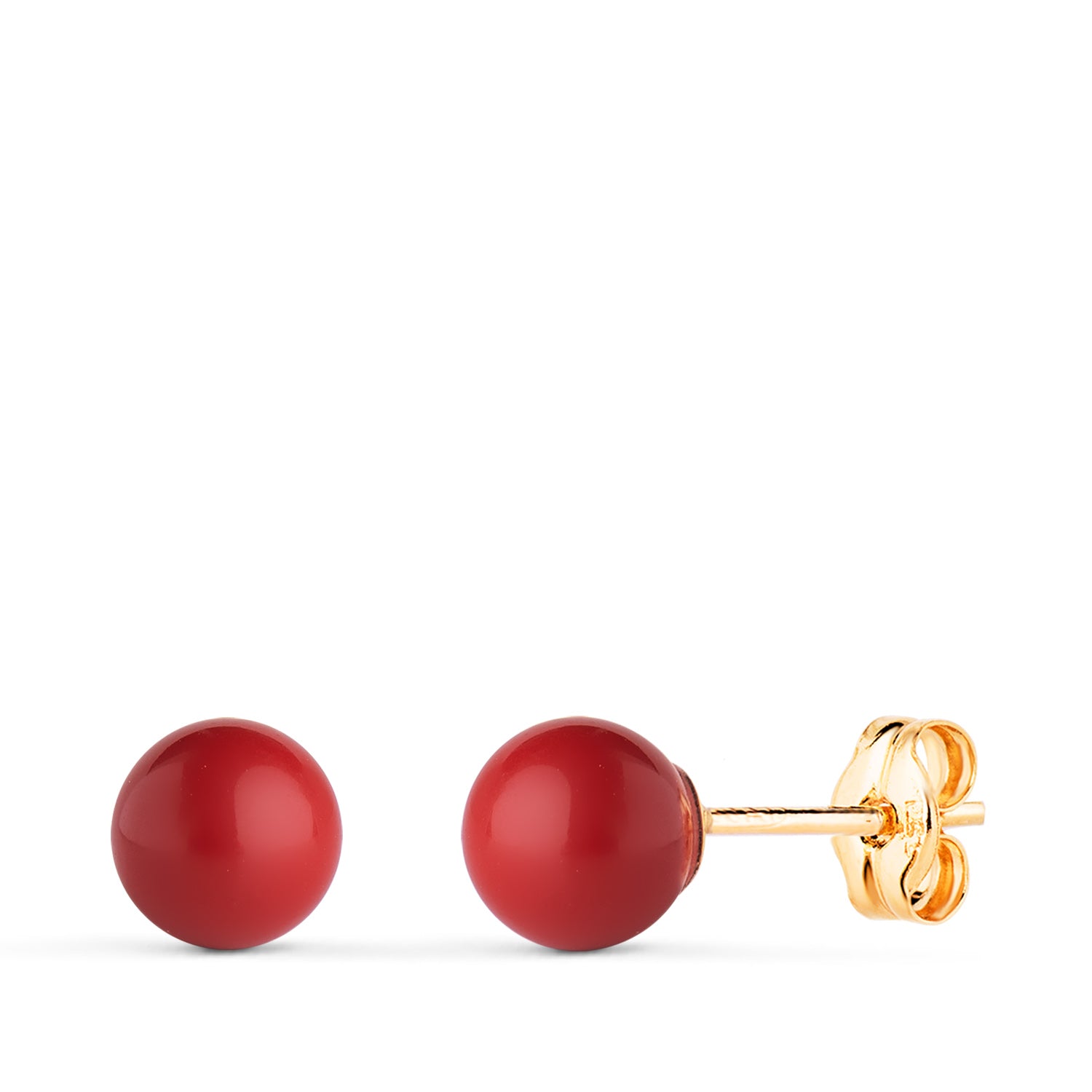 Boucles d'oreilles en Or Jaune 18K Corail avec Coquillage Taille : 6 mm Fermoir Poussettes Papillon