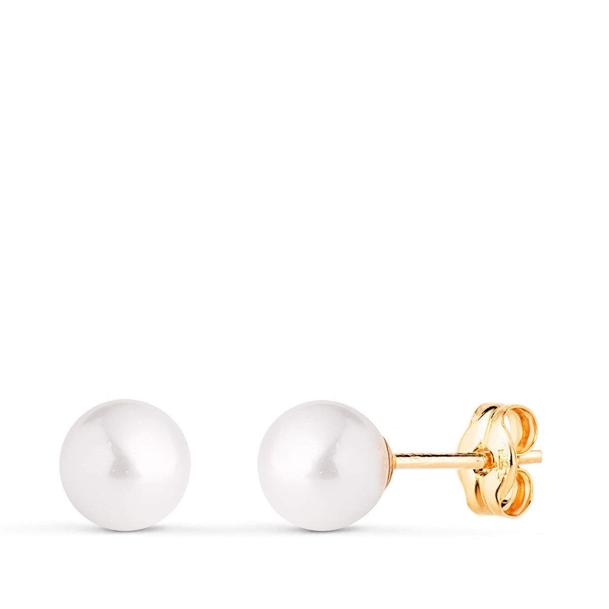 Clous d'oreilles coquillage et pierre ronde – Or jaune 18 carats – 6 mm / Poussette / Perle