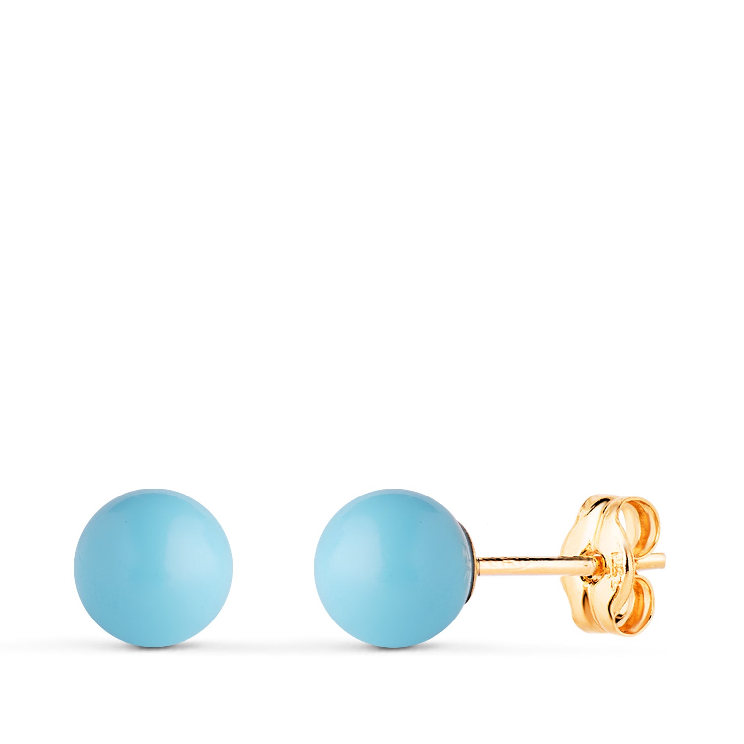 Boucles d'oreilles Or Jaune 18K Turquoise avec Coquillage Taille : 6 mm Fermoir Poussettes Papillon