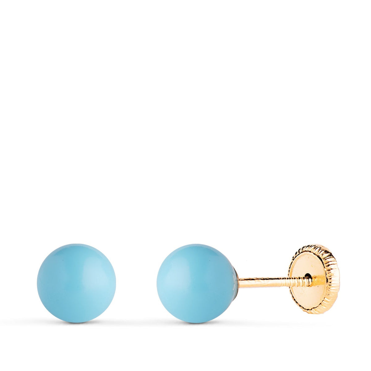 Clous d'oreilles coquillage et pierre ronde – Or jaune 18 carats – 6 mm / Vis / Turquoise
