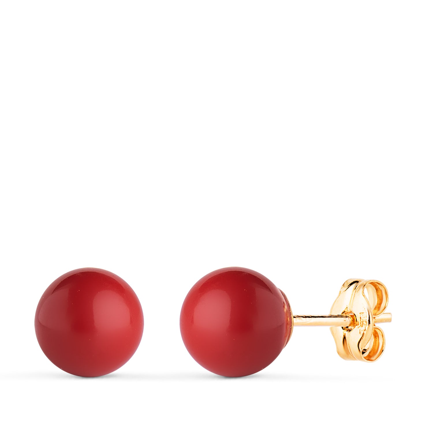 Boucles d'oreilles en Or Jaune 18K avec Corail et Coquillage Taille : 7 mm Fermoir Poussettes Papillon