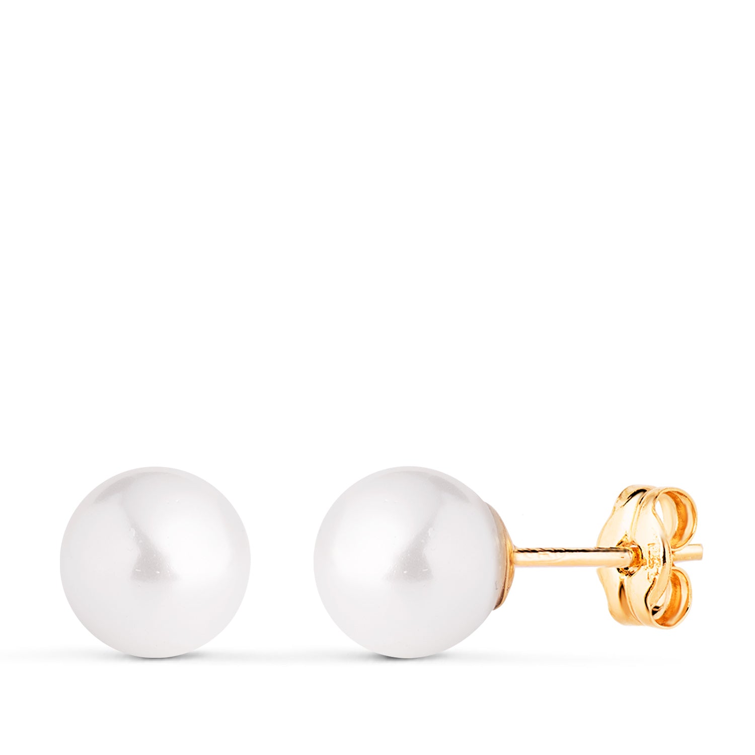 Pearl Earrings in 18K Yellow Gold with Shell Size: 7 mm Butterfly Push Clasp