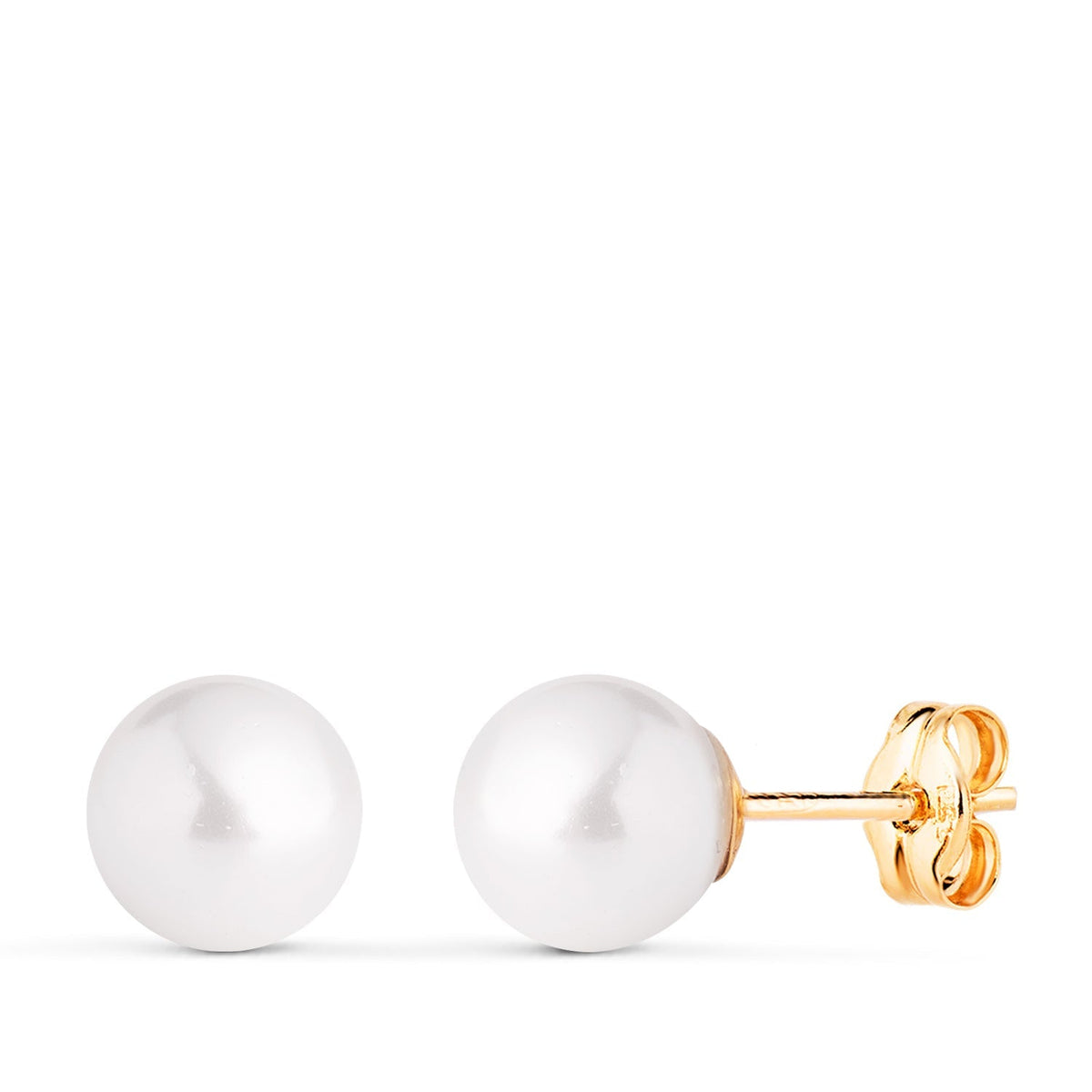 Clous d'oreilles coquillage et pierre ronde – Or jaune 18 carats – 7 mm / Poussette / Perle
