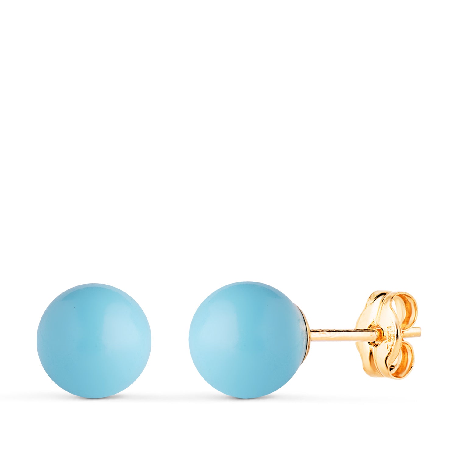Boucles d'oreilles Turquoise 18K en Or Jaune 18K avec Coquillage Taille : 7 mm Fermoir Poussettes Papillon
