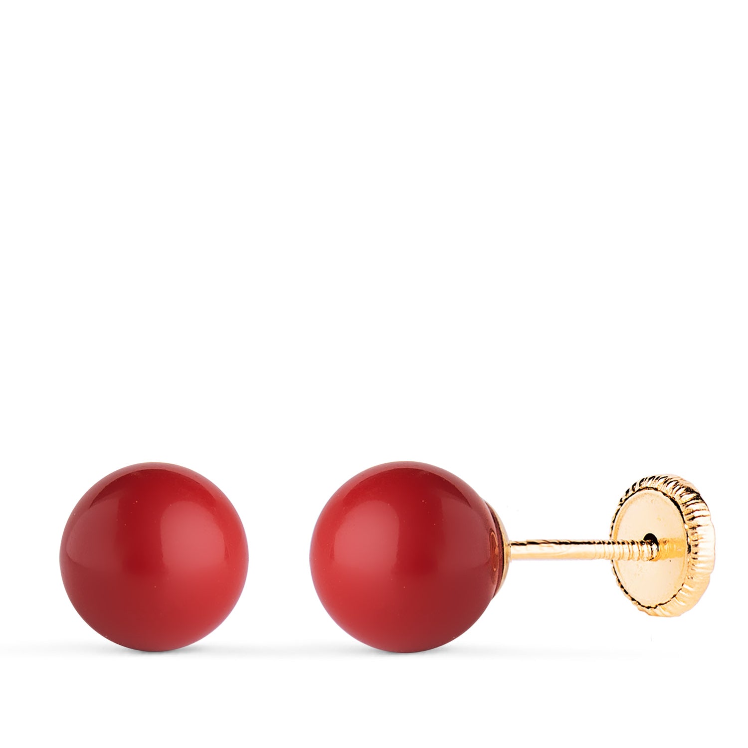 Boucles d'oreilles en Or Jaune 18K avec Corail et Coquillage Taille : 7 mm Fermoir a Vis