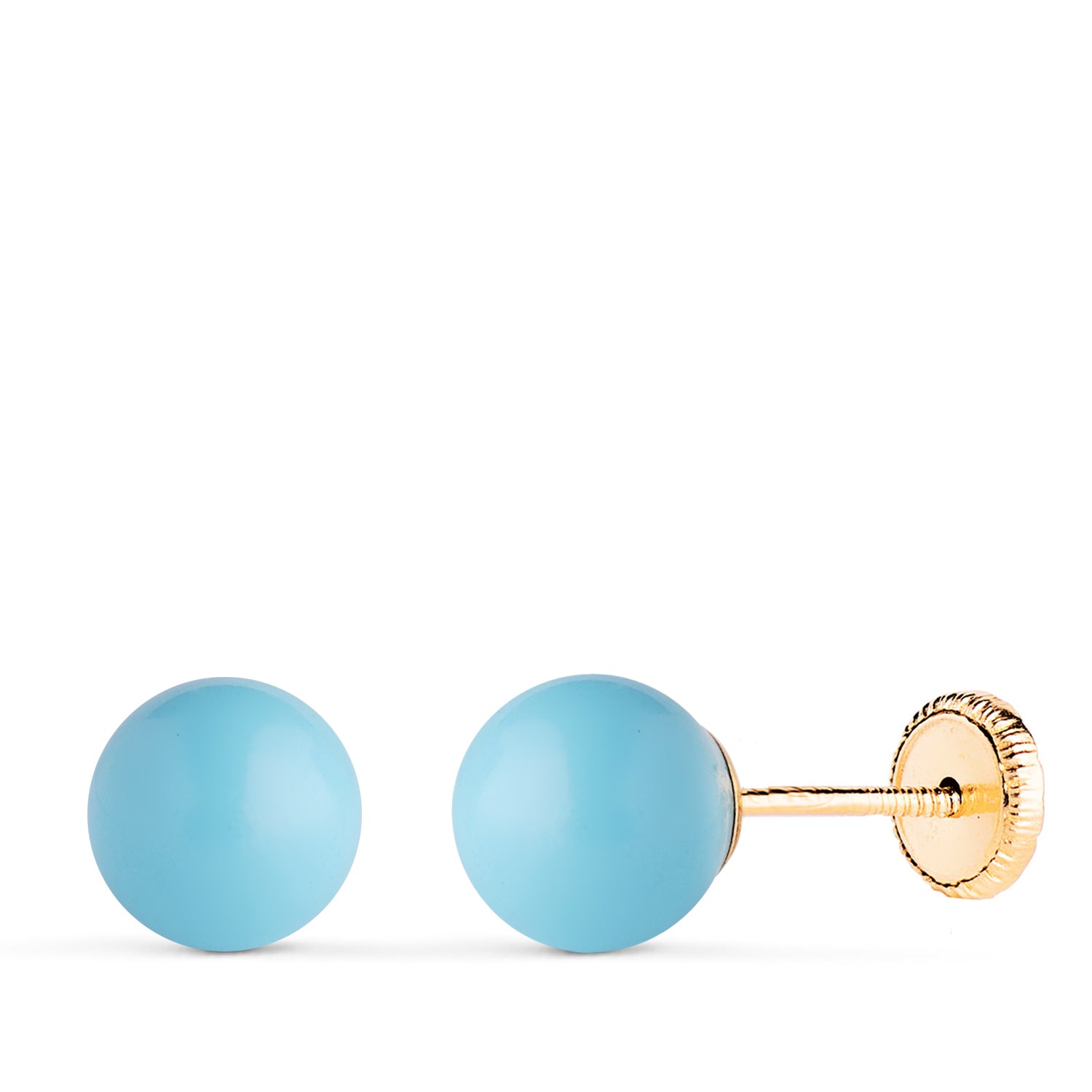 18K Yellow Gold Turquoise Earrings with Shell Size: 7 mm Screw Clasp