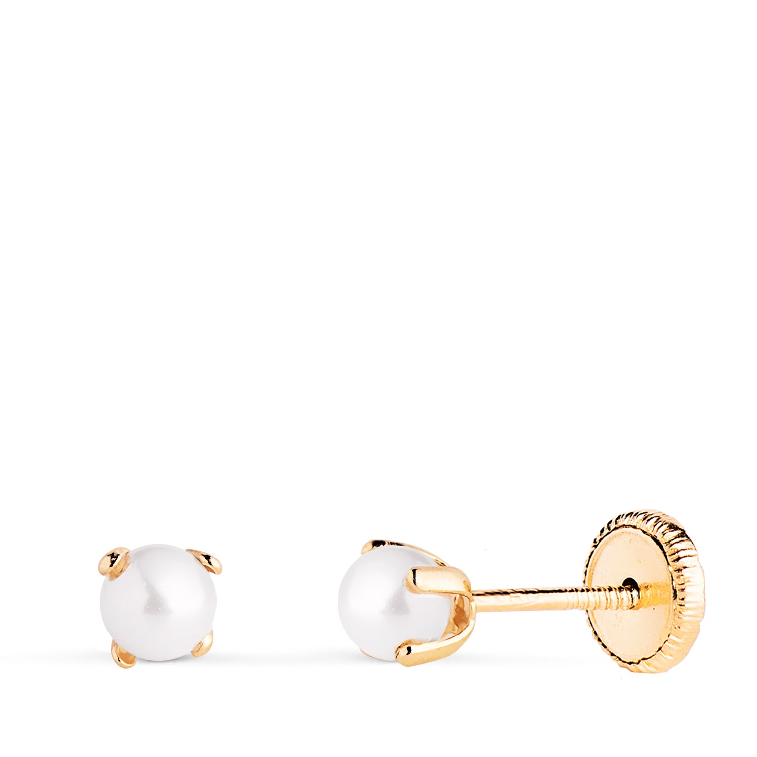 Boucles d'oreilles Perles en Or Jaune 18K avec 4 Griffes Taille : 3 mm Fermoir a Vis