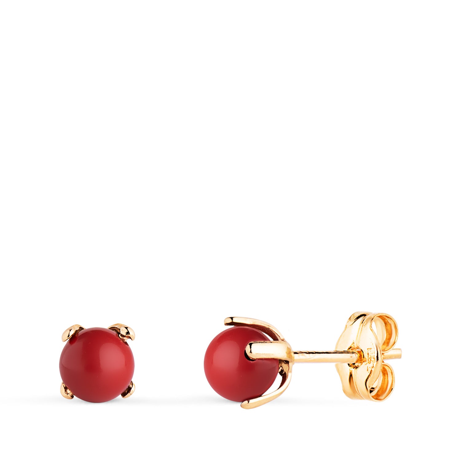 Boucles d'oreilles en Or Jaune 18K Corail avec 4 Griffes Taille : 4 mm Fermoir Poussettes Papillon