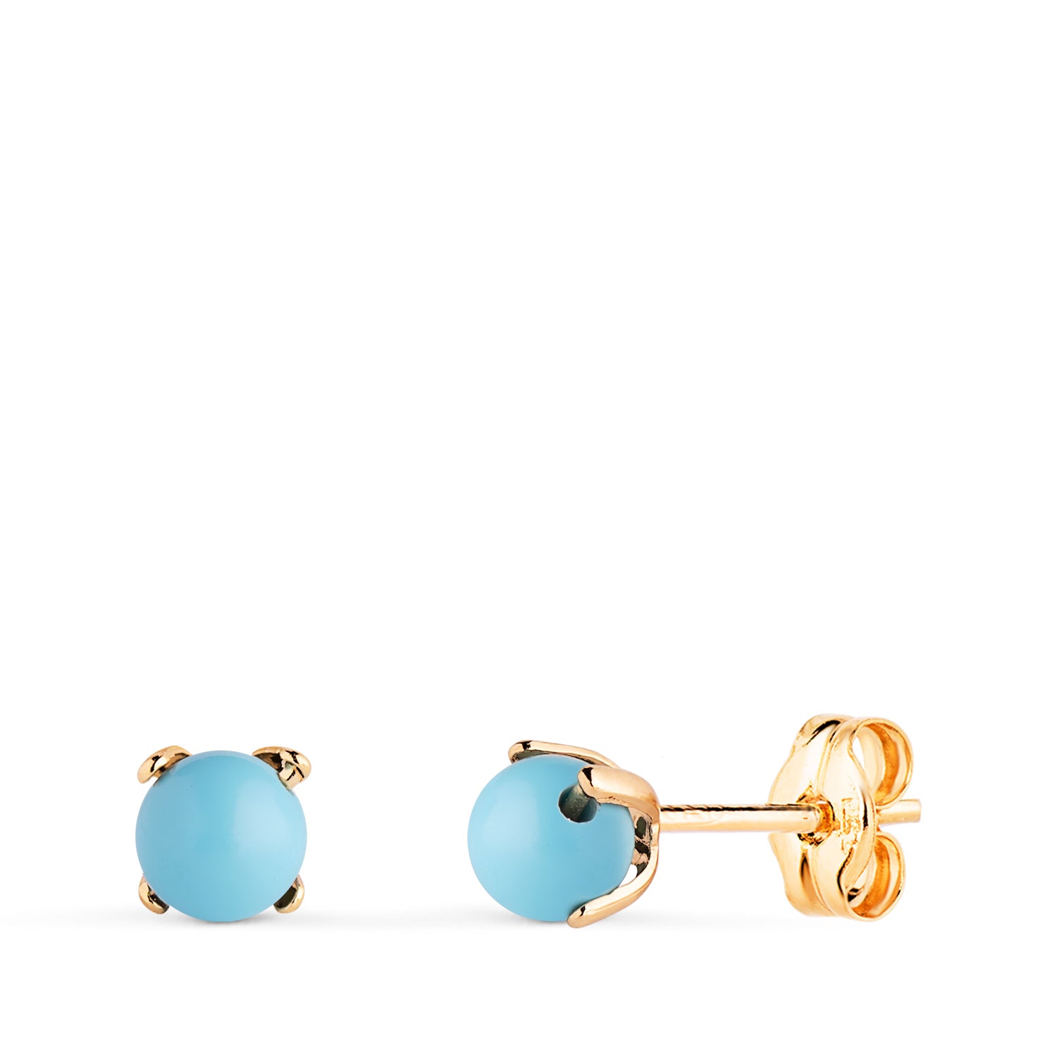 Boucles d'oreilles Turquoise en Or Jaune 18K avec 4 Griffes Taille : 4 mm Fermoir Poussettes Papillon