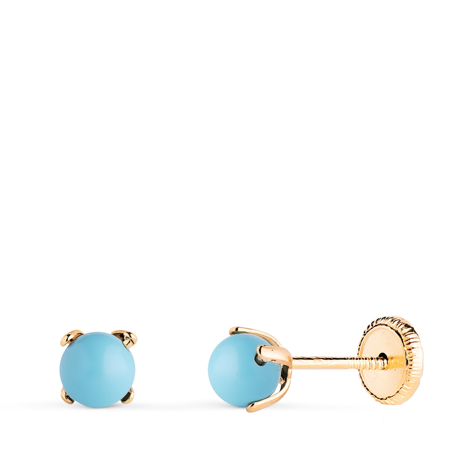Boucles d'oreilles Turquoise en Or Jaune 18K avec 4 Griffes Taille : 4 mm Fermoir a Vis