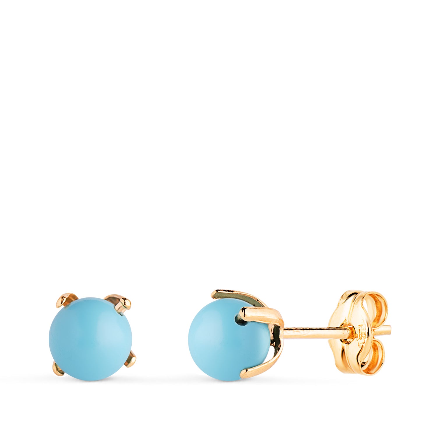 Boucles d'oreilles Turquoise en Or Jaune 18K avec 4 Griffes Taille : 5 mm Fermoir Poussettes Papillon