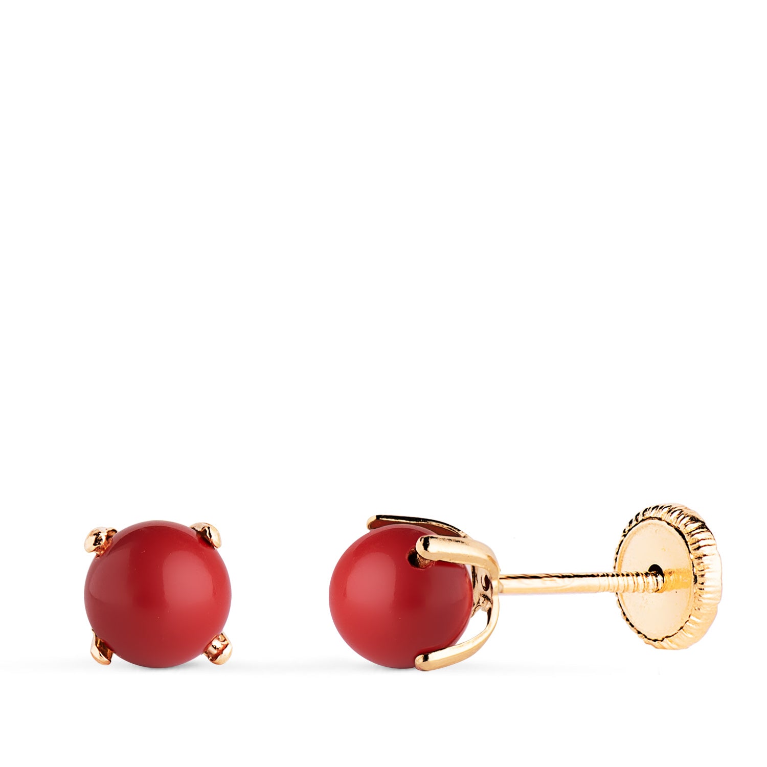 Pendientes de Coral de Oro Amarillo de 18K con 4 Puntas Tamaño: 5 mm Cierre de Rosca