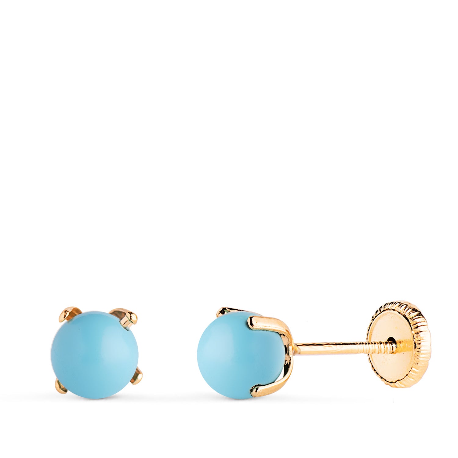 Boucles d'oreilles Turquoise en Or Jaune 18K avec 4 Griffes Taille : 5 mm Fermoir a Vis